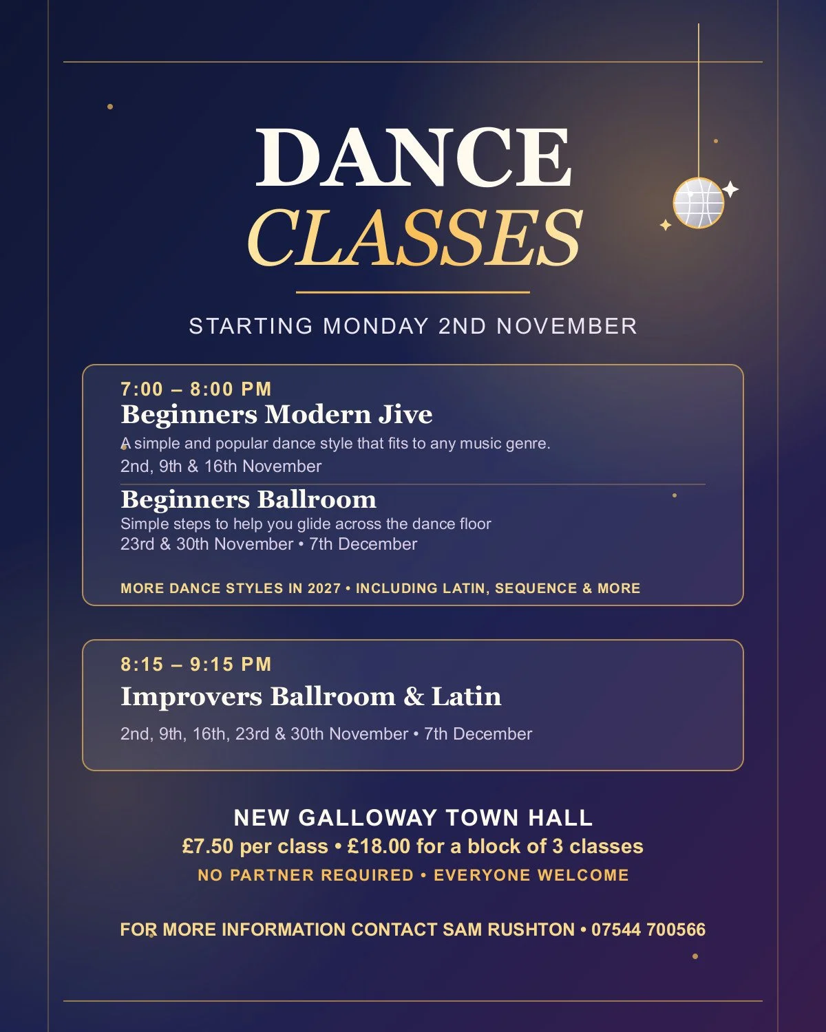 Dance classes in New Galloway Town Hall