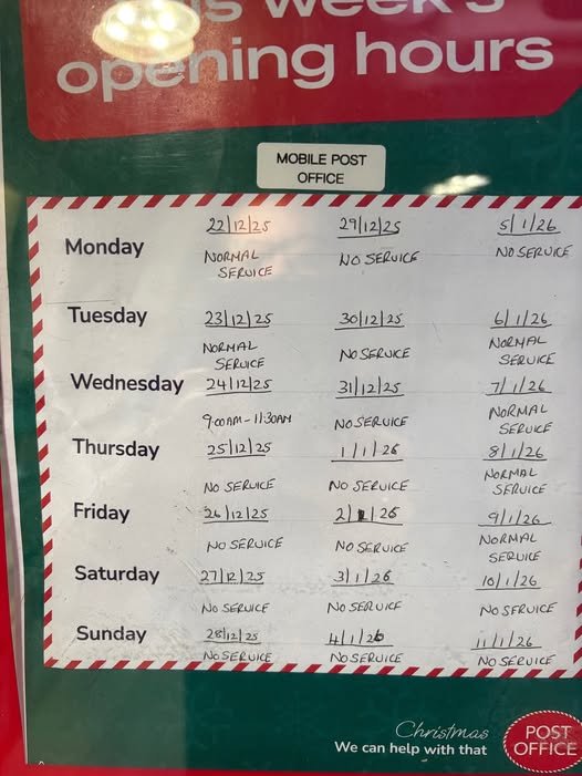 Dalbeattie Mobile Post Office Xmas hours