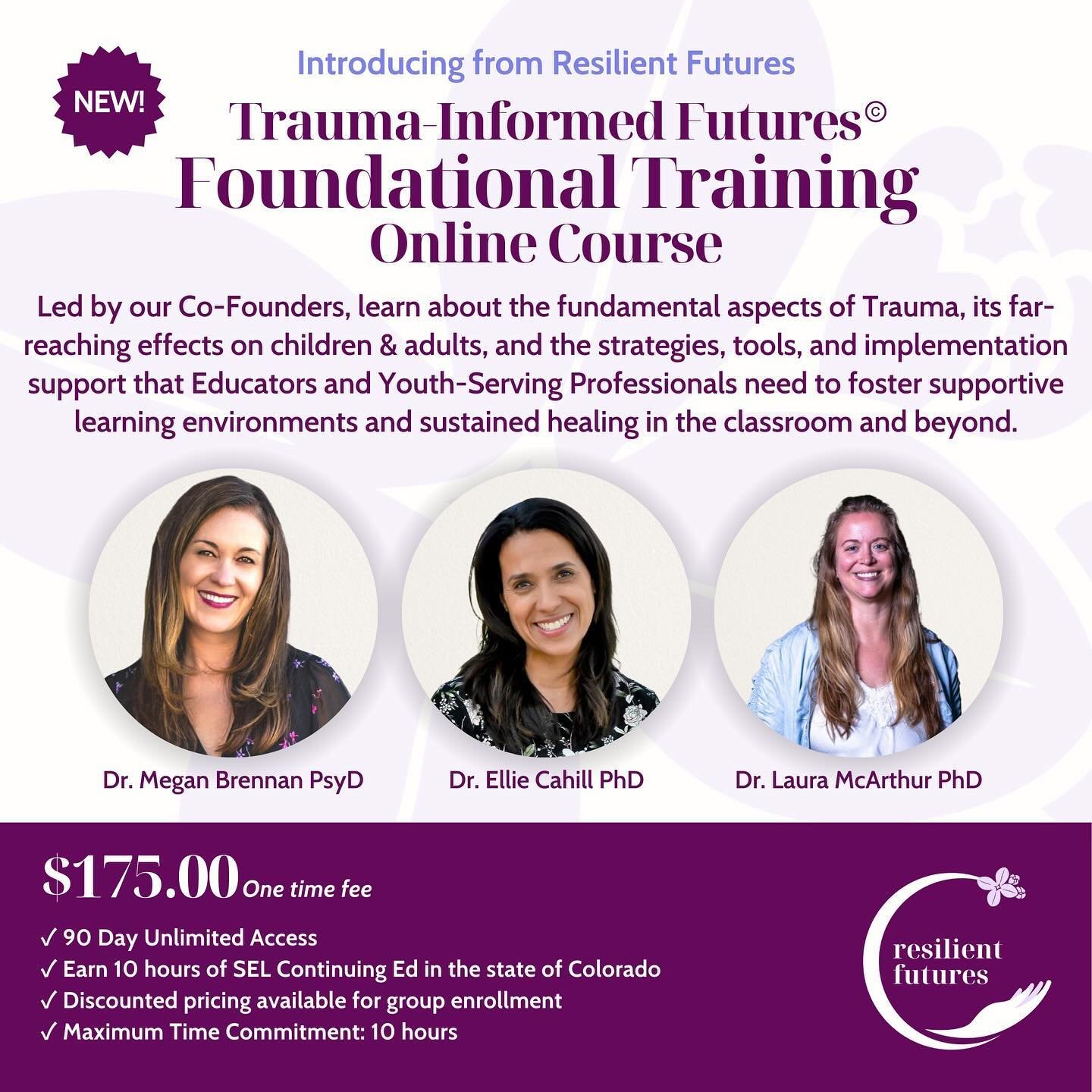 📚✨Registration is Open! ✨Our Trauma Informed Futures Foundational Training Online Course in Trauma-Informed Equity-Centered education &amp; practices is now available! This course is designed for Educators, Youth-Serving Professionals and all indivi