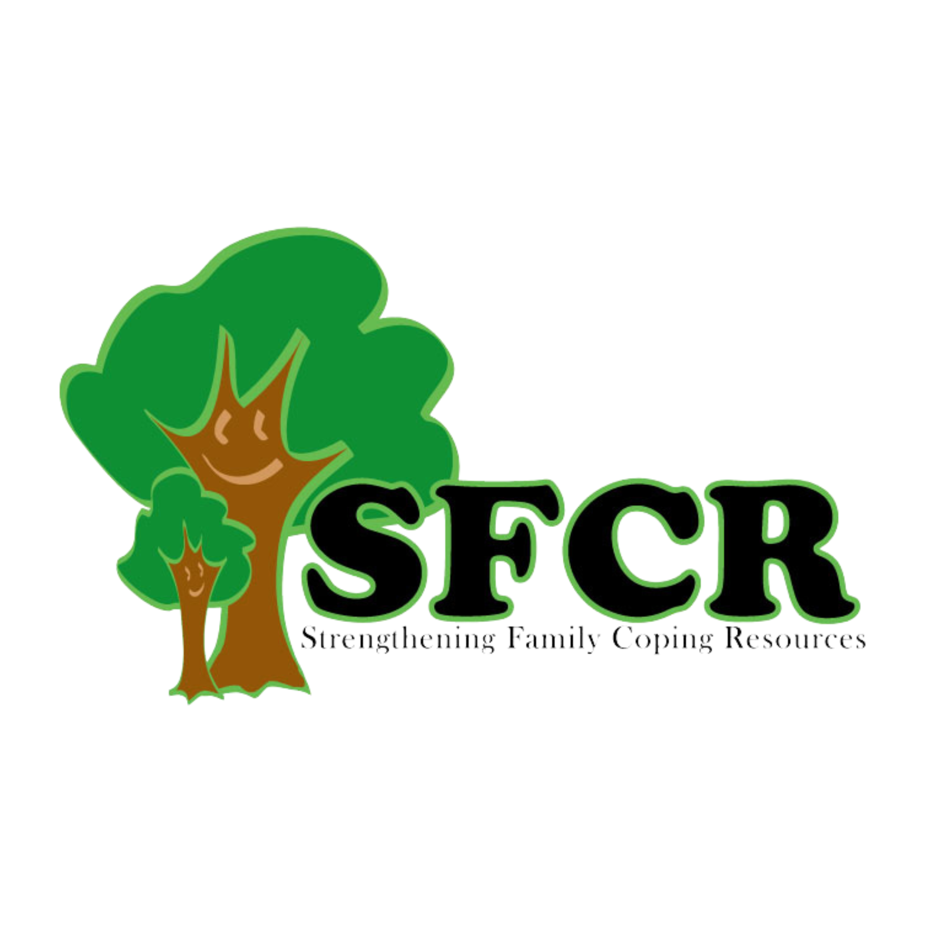 Logo featuring two smiling trees and the text "SFCR Strengthening Family Coping Resources."