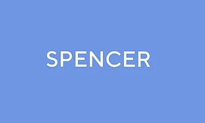 Blue background with the word 'SPENCER' in white text