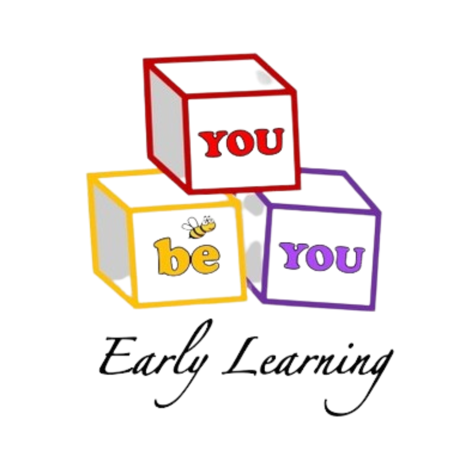 Logo featuring three colored blocks with the words "YOU" in red and purple, "be" with a bee icon on yellow. Text below reads "Early Learning."