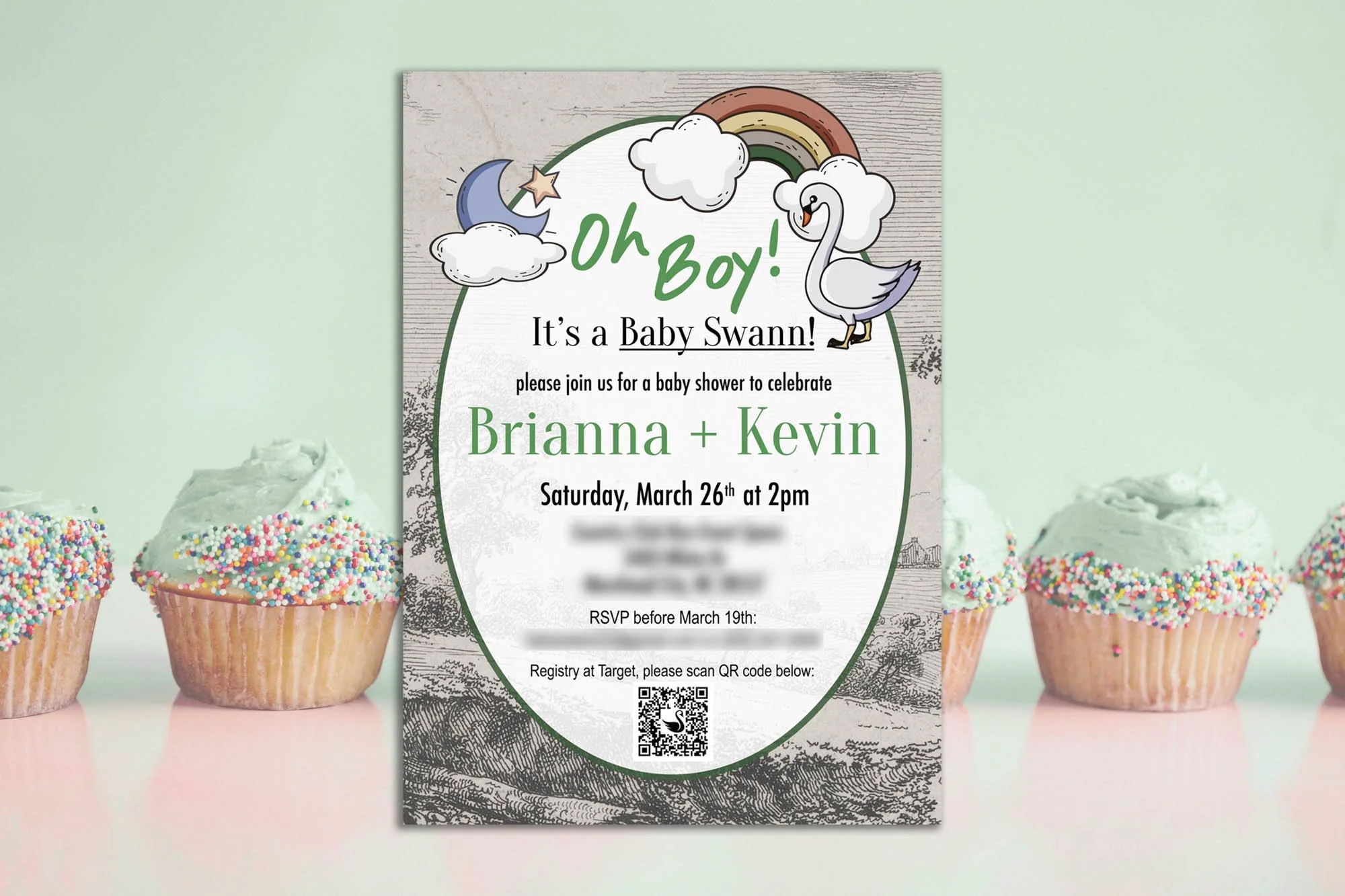 illustrated artistic baby shower invitation design