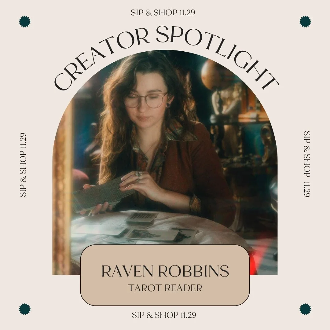 A lovely soul joining our Sip &amp; Shop lineup&mdash; @alembicrefinery will be here offering Tarot Readings! 

Raven Robbins of Alembic Refinery is an Intuitive Tarot Reader with 20+ years of experience! 
She is fascinated with the overlap between t