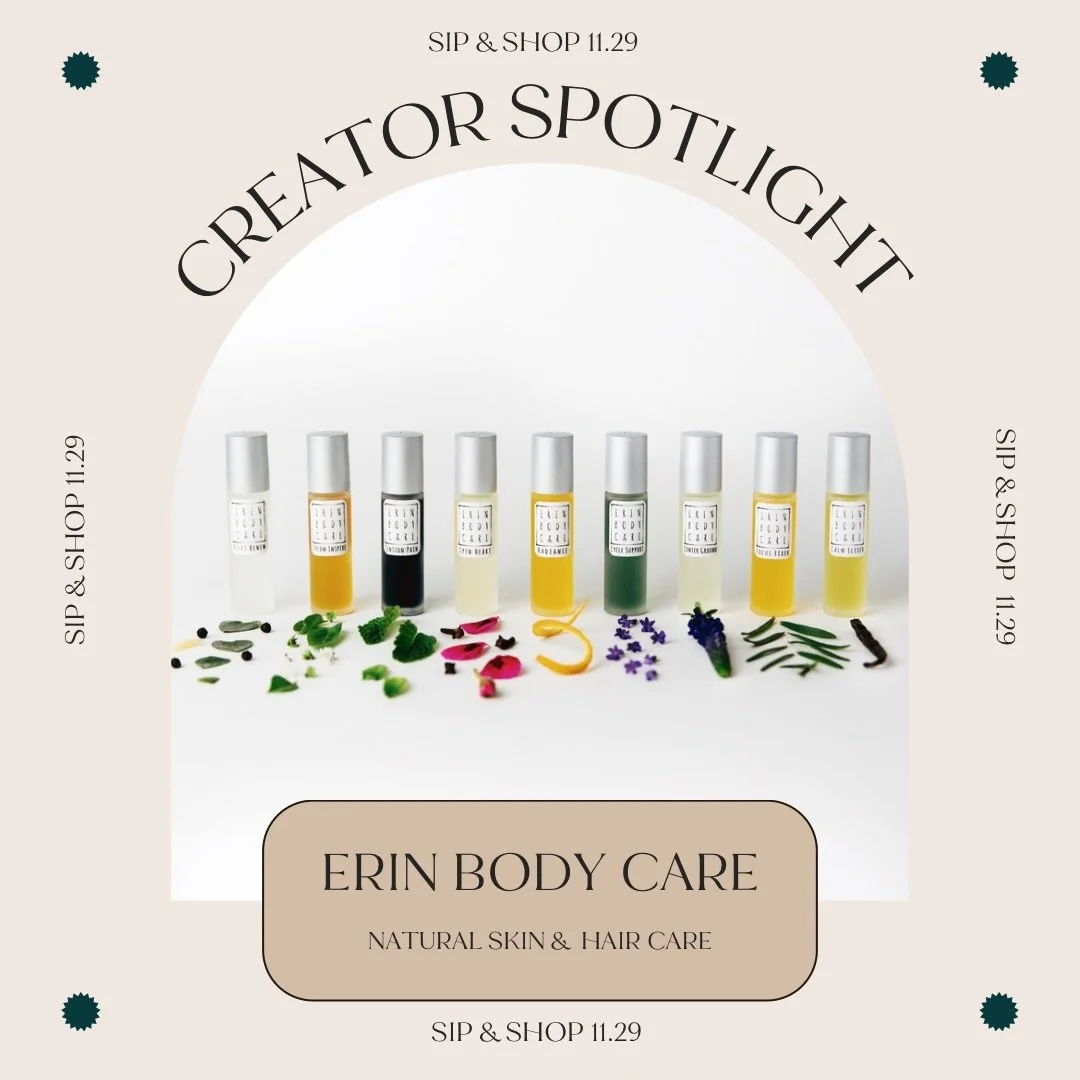 We are so excited to have @erinbodycare joining us for Sip &amp; Shop next week!! 

Her skin and hair products are &ldquo;so pure you could eat it.&rdquo; 👏🏻🌼

Why you&rsquo;ll love these products: 
✨Handmade 
✨Fresh
✨High-Quality Ingredients 
✨Sm