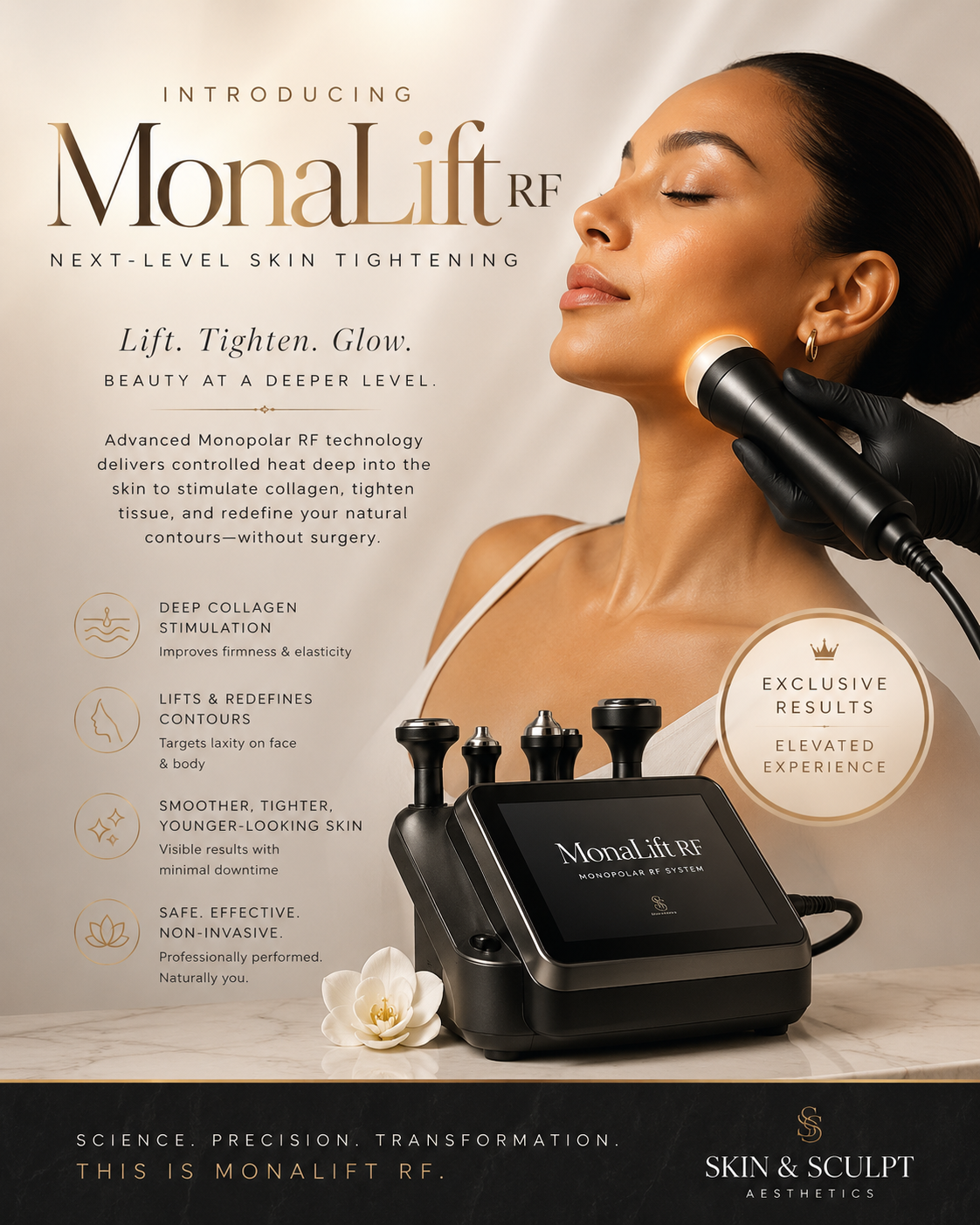 Woman receiving Radio Frequency Skin Tightening Facial