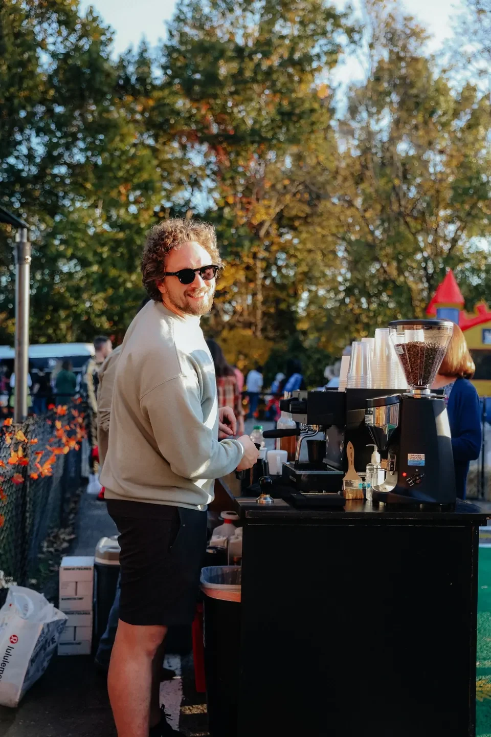 Mobile espresso bar setup for a backyard gathering — seasonal coffee catering for Nashville holiday parties and private events