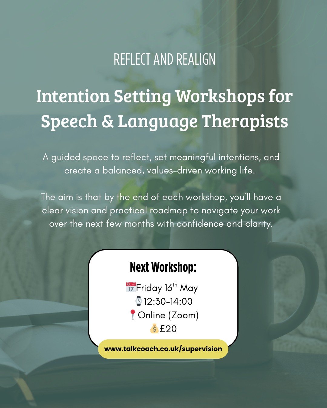 🗣️ Calling all Speech and Language Therapists&hellip;

I&rsquo;m running another Intention Setting Workshop for SLTs on Friday 16th May at 12:30 and I&rsquo;d love for you to join me!

These workshops are delivered by a dual-trained SLT/Life Coach a