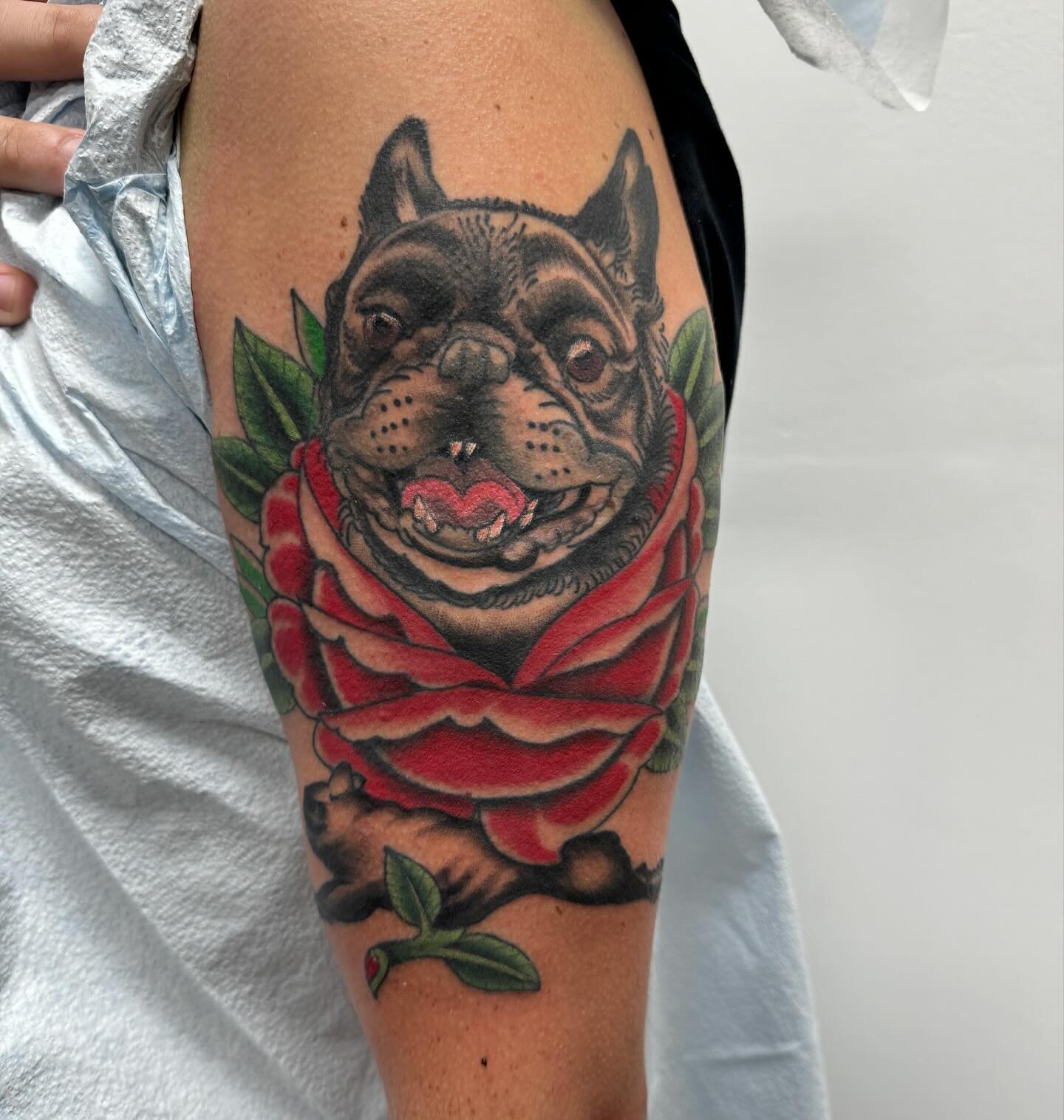 Loving memorial for @unbreakablejuan by @ronmortattoos Contact Ron for pet portraits !