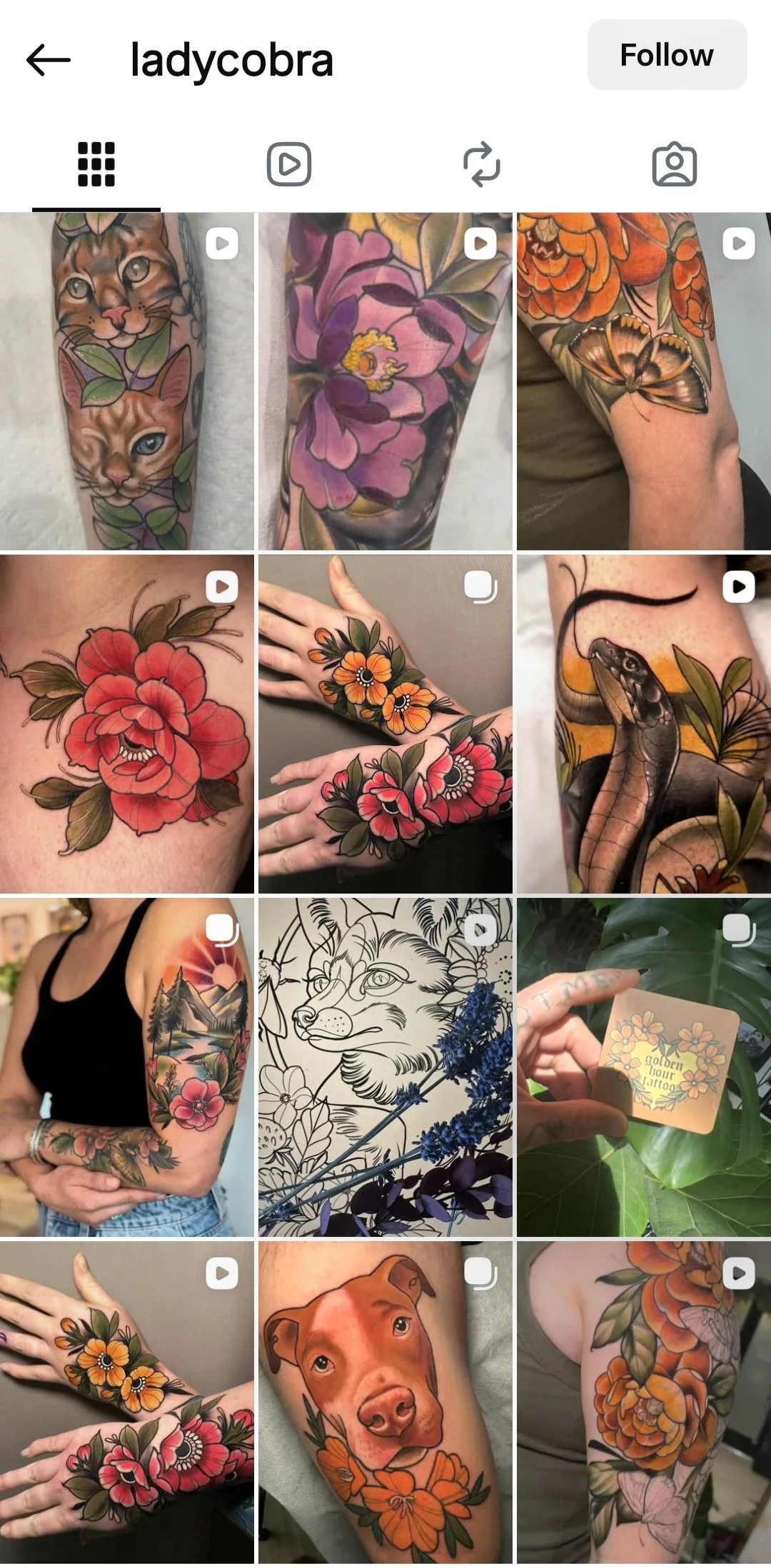 tattoo artist instagram feed showing research as an important part of how to choose a tattoo artist