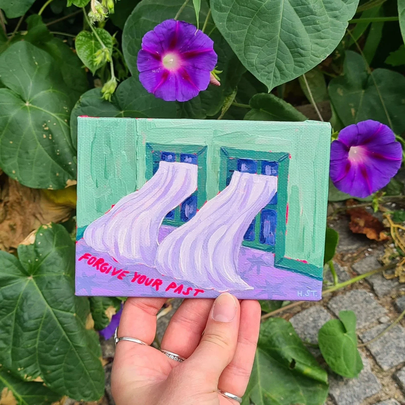 »Forgive your Past«, originale Acrylmalerei auf Leinwand-Board, Künstlerin Hannah Stollenwerk.