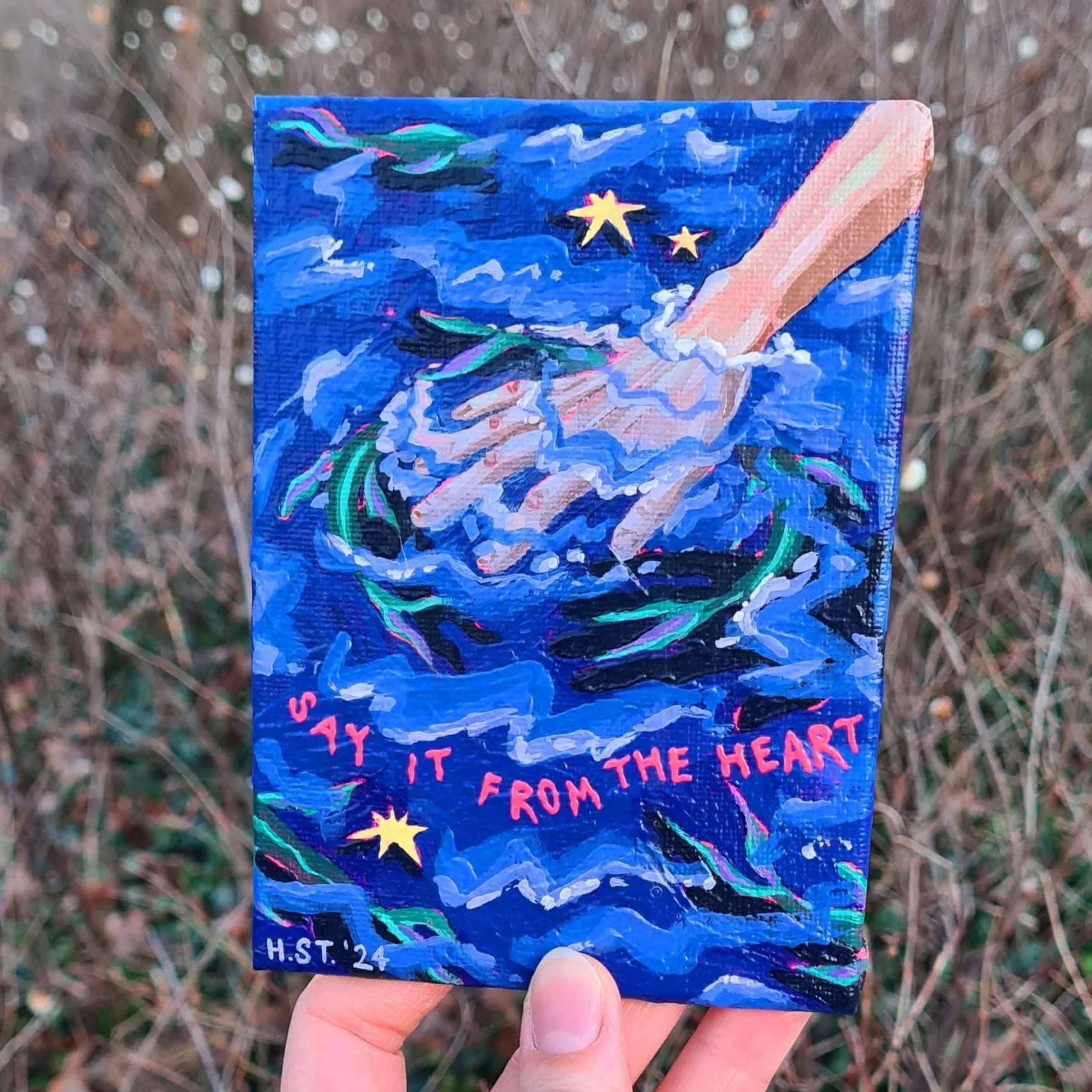 »Say it from the heart«, originale Acrylmalerei auf Leinwand-Board, Künstlerin Hannah Stollenwerk.