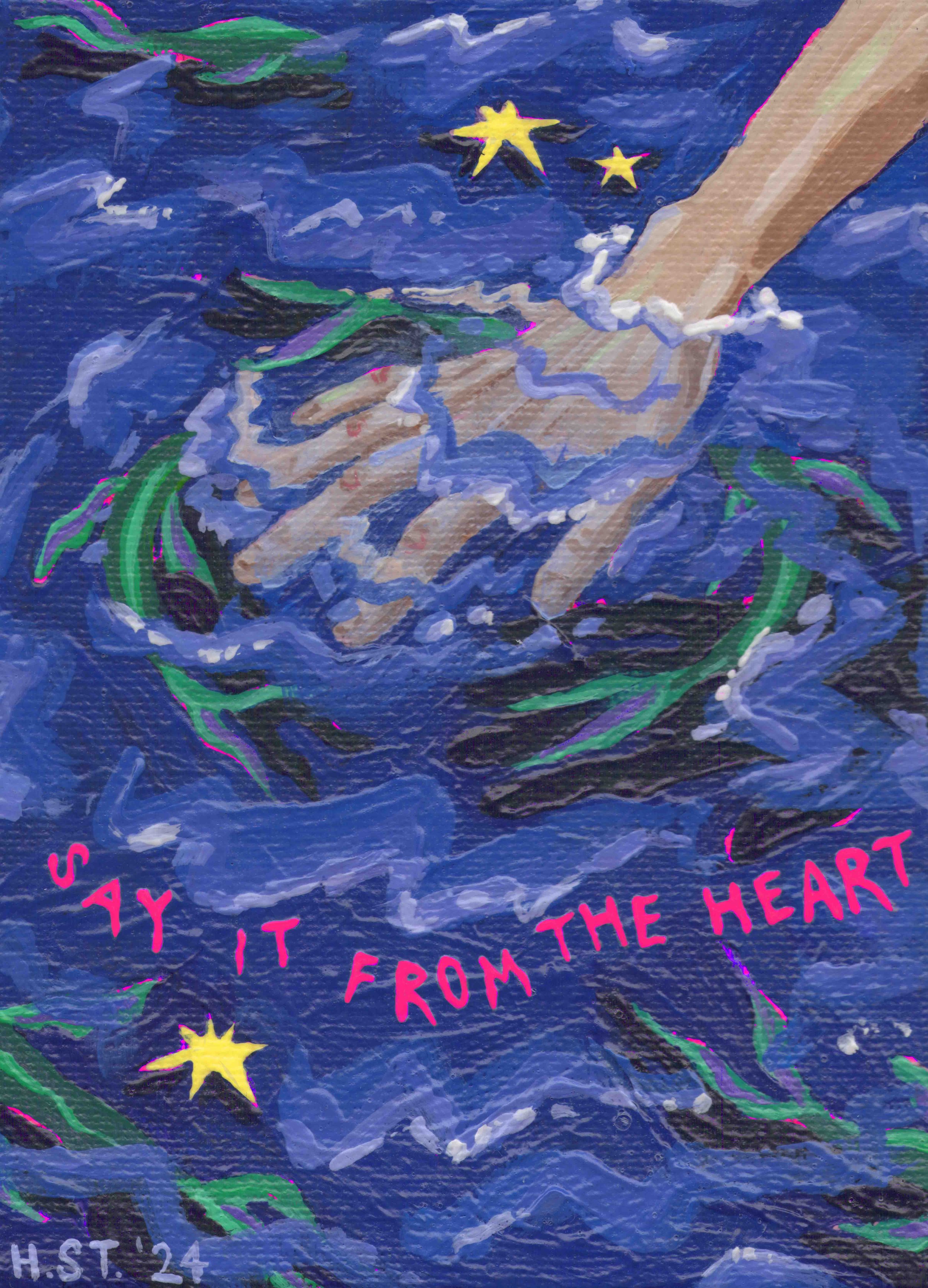 »Say it from the heart«, originale Acrylmalerei auf Leinwand-Board, Künstlerin Hannah Stollenwerk.