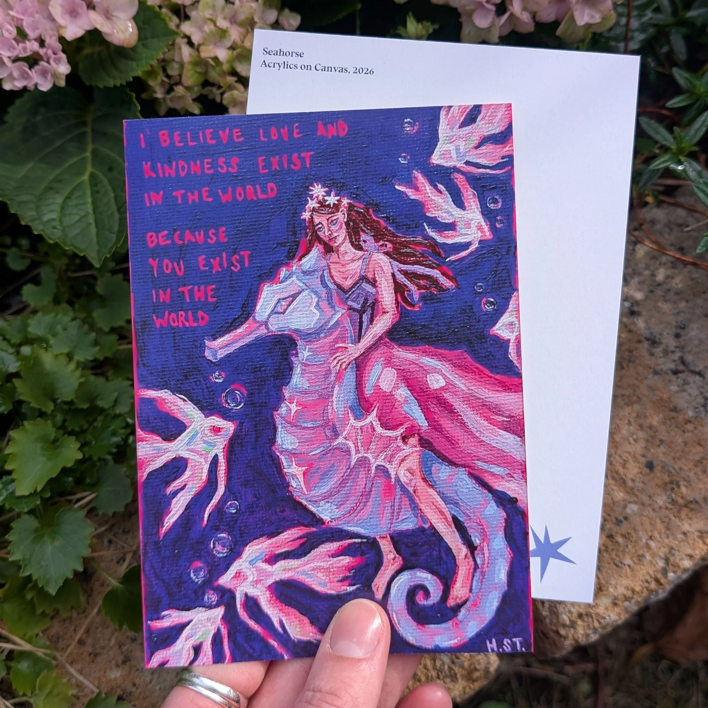 Seepferdchen Acrylmalerei Postkarte