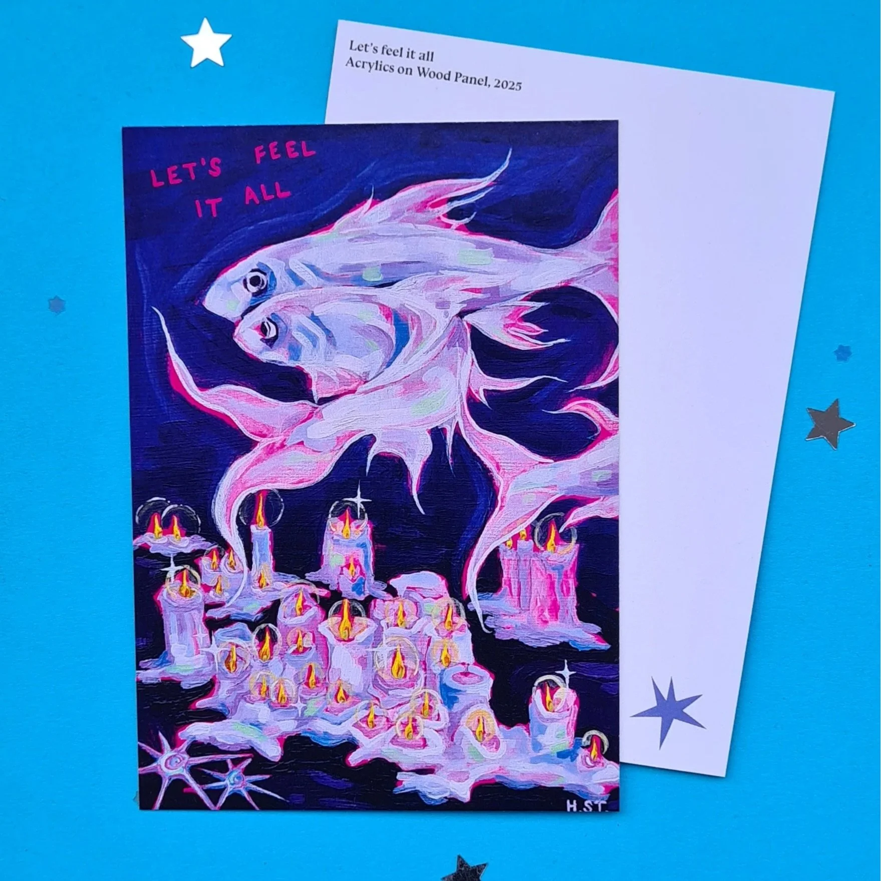 Postkarte der Acrylmalerei "Let’s feel it all" von der Künstlerin Hannah Stollenwerk