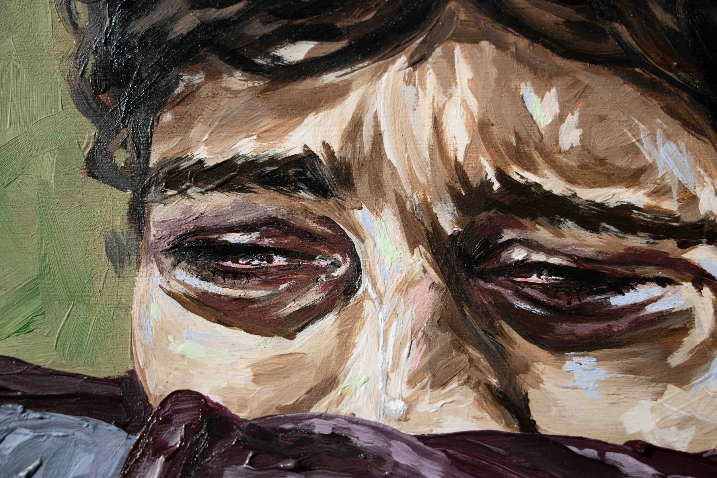 Portrait »Crying«, originale Acrylmalerei auf Holzplatte, Künstlerin Hannah Stollenwerk