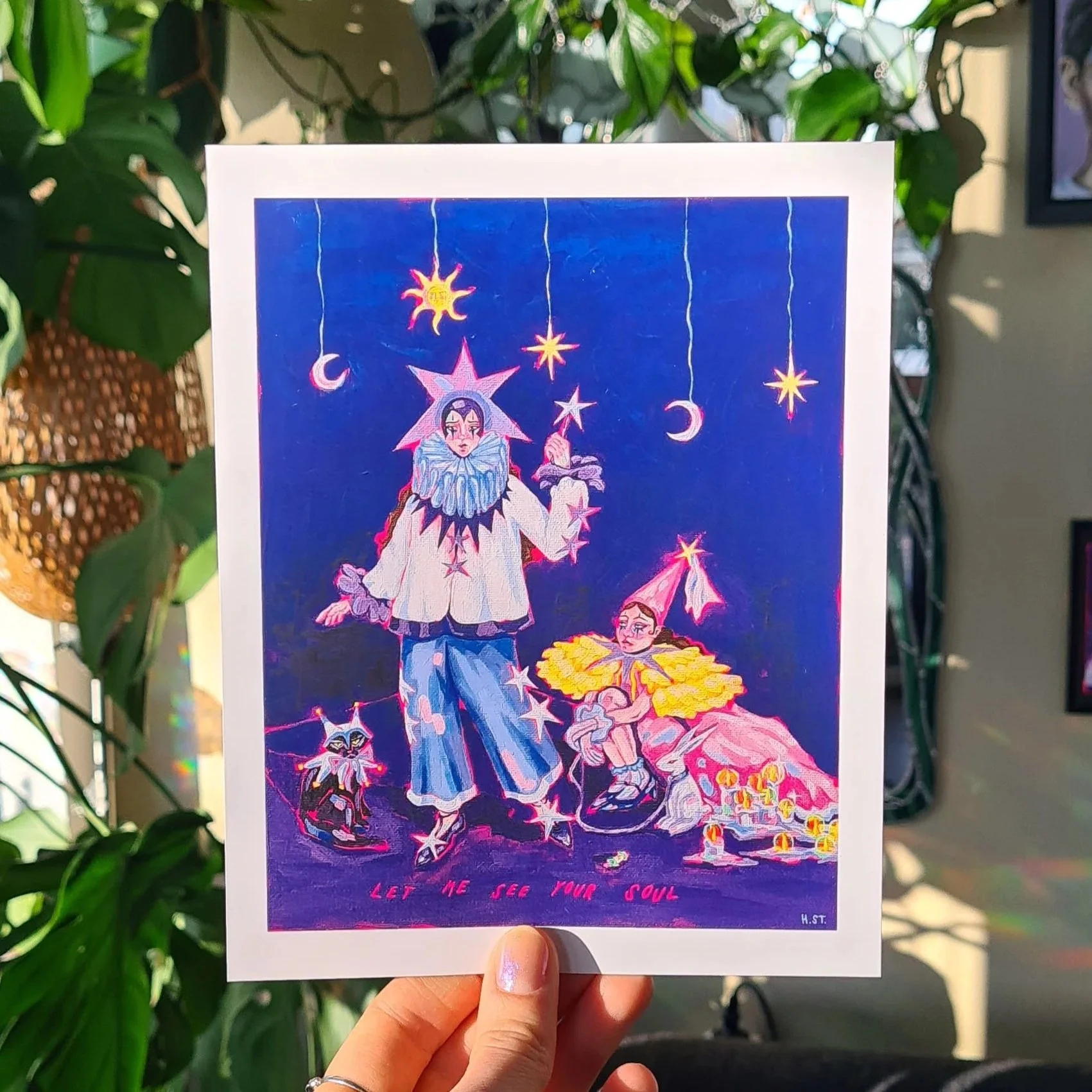 »Clown Girls« Kunstdruck mit dem Schriftzug »Let me see your Soul« von der Acrylmalerei der Künstlerin Hannah Stollenwerk.jpg