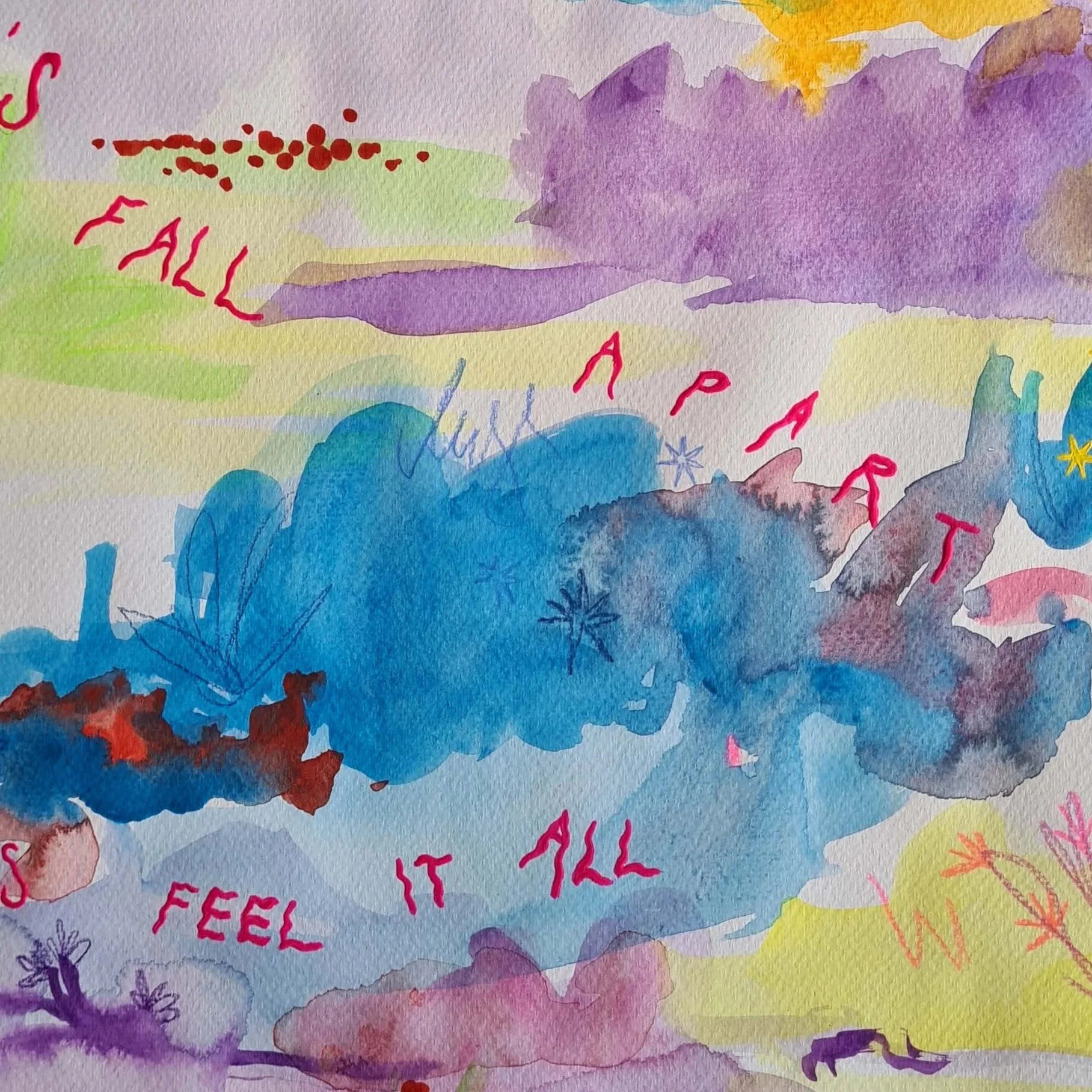»Let's fall apart« originale mixed media Malerei auf Wasserfarben-Papier, Künstlerin Hannah Stollenwerk