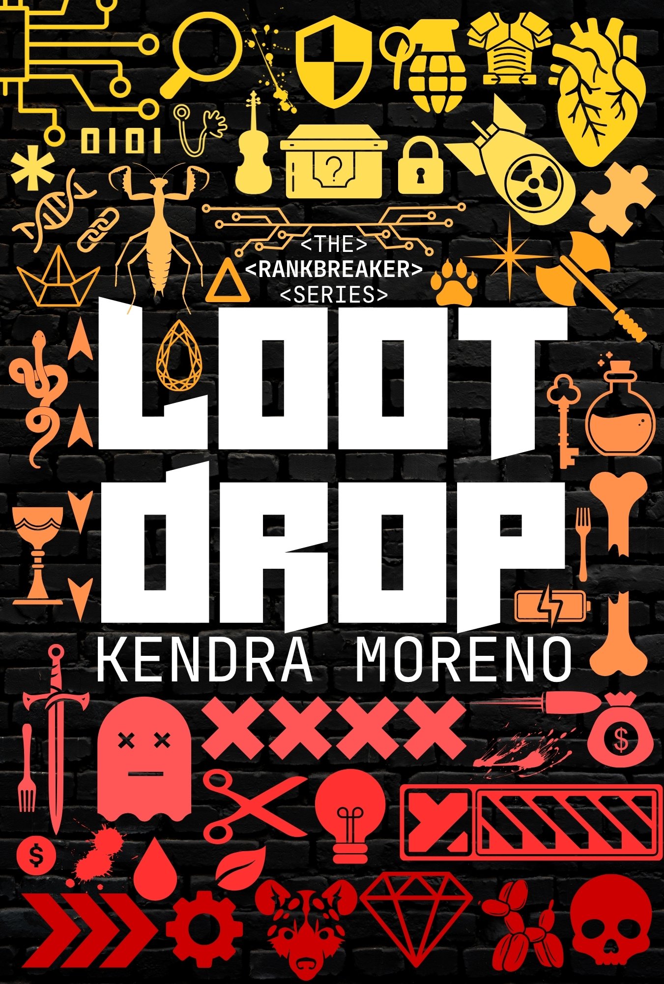 Book Cover for Loot Drop, book two in the Rankbreaker Series. This is a dark whychoose LitRPG romance series where the stakes are high and the burn is so slow, you'll beg for it right alongside the FMC. 