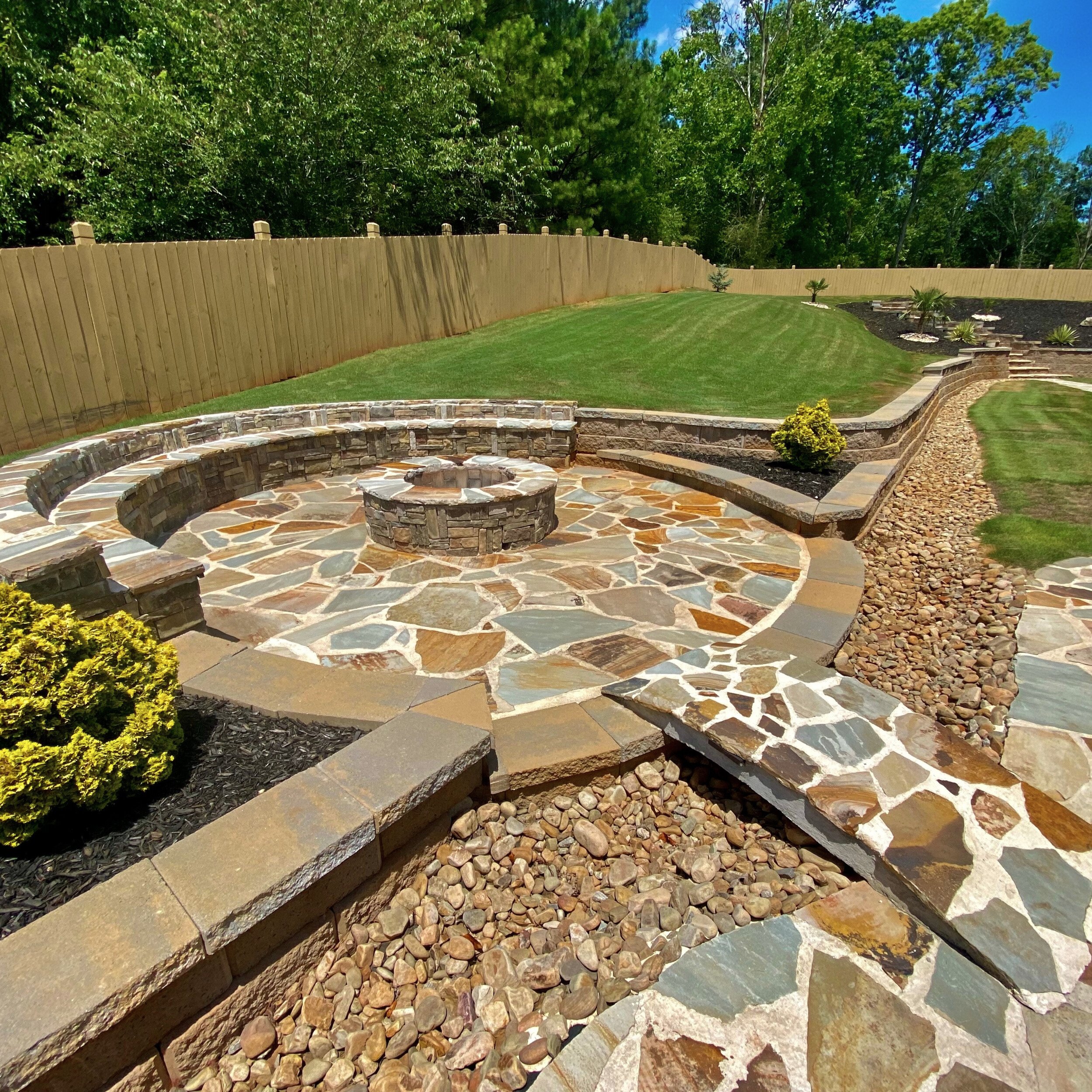 Flagstone & concrete block firepit.