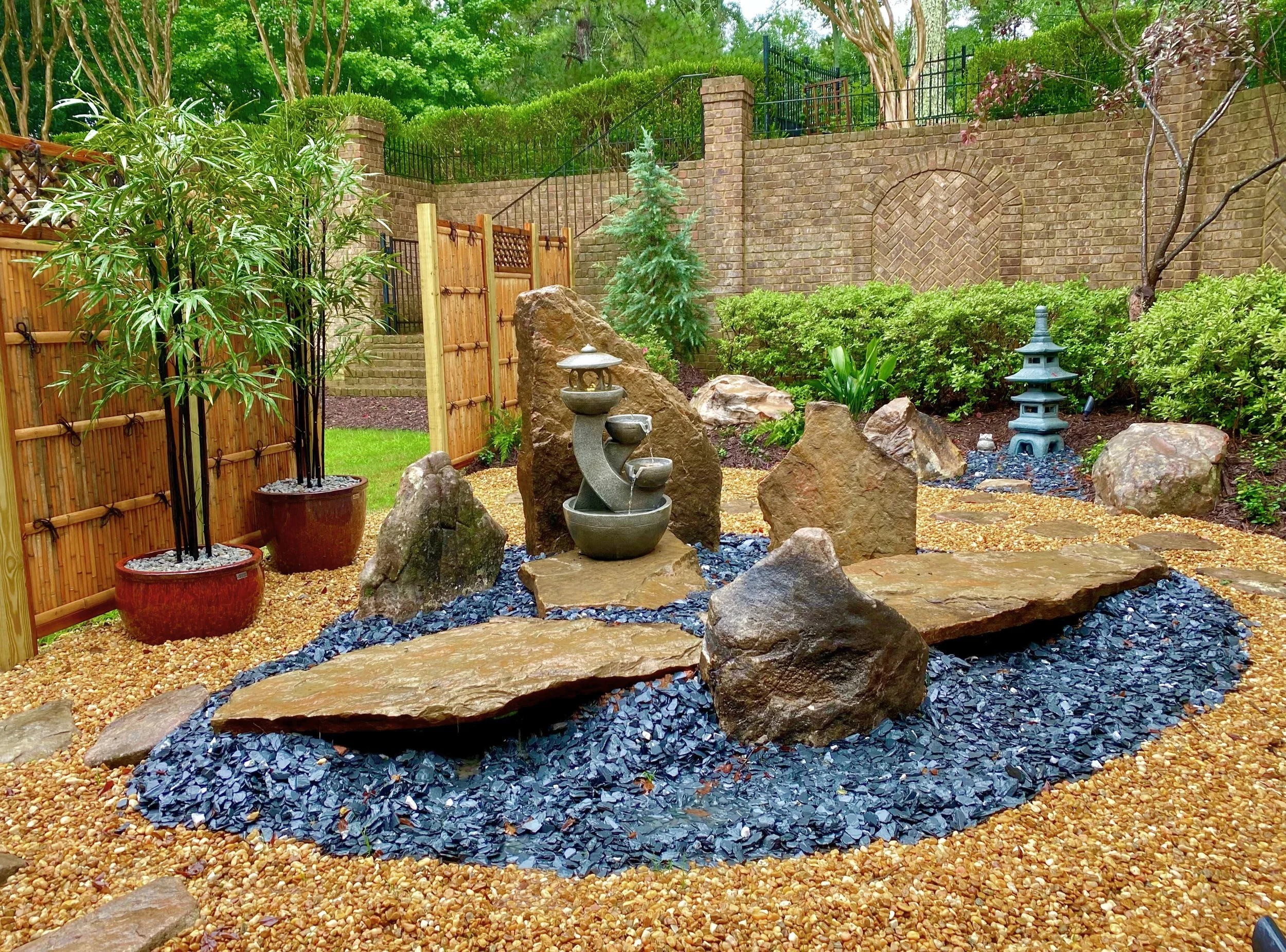 Japanese garden with decorative stones 