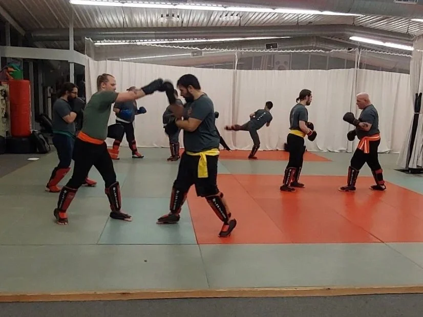 Practicing kickboxing drills