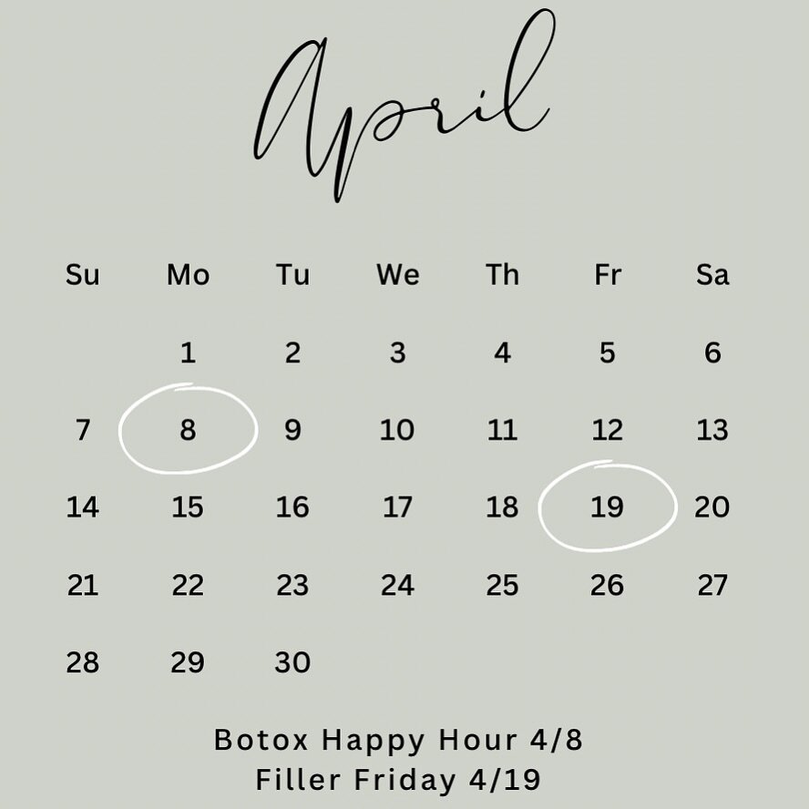 April showers might bring May flowers, but they also bring opportunities to save! Book your appointment for this upcoming Monday to save on Botox and on April 19th for Filler! We hope to see you soon ☔️🌦️💐