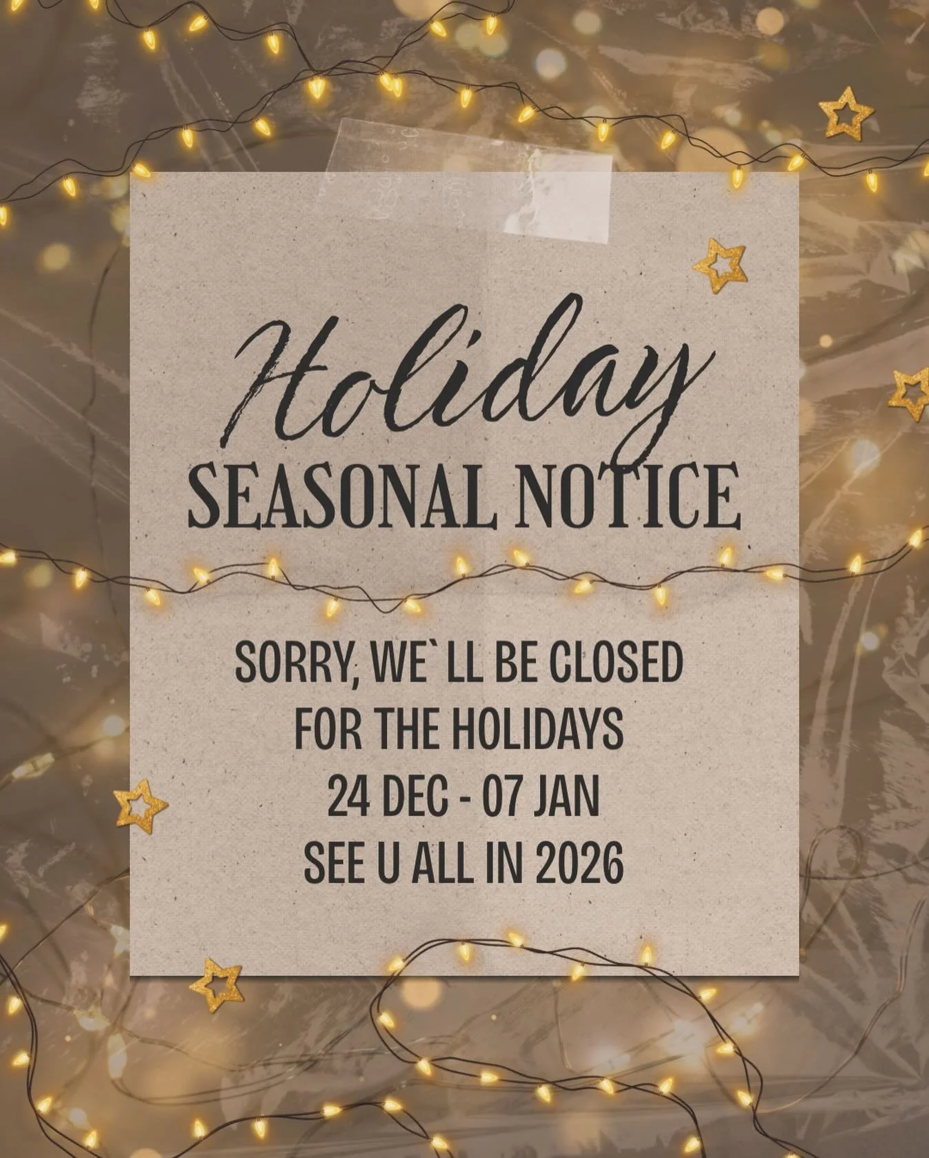 Thank you to all our clients for your support this year. We are taking a short break and will be back to see you all on the 7th Jan. Online@ bookings are still available. Wishing you all a Merry Christmas and a Happy New Years.💕💕💕