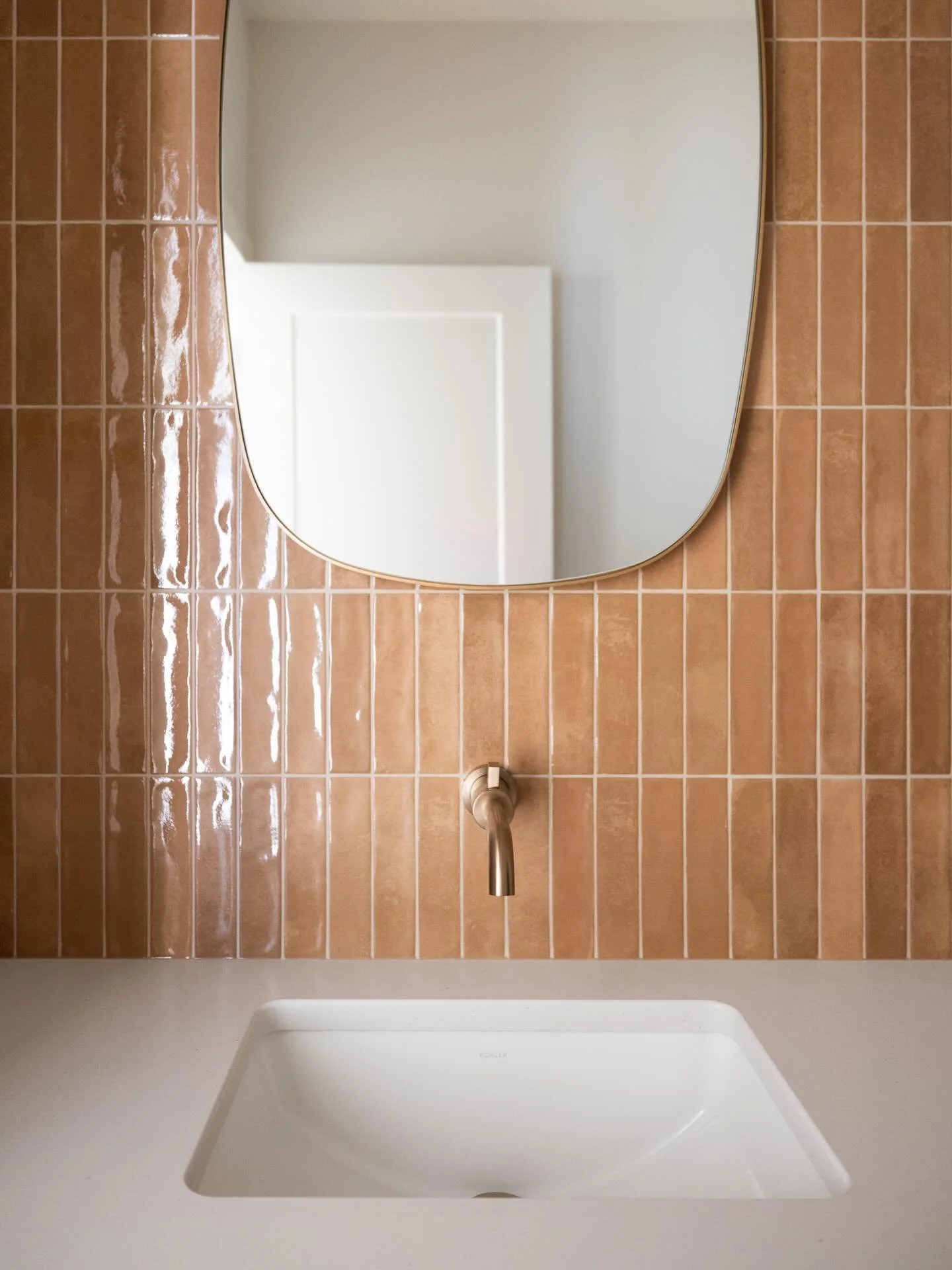 Our semi-custom home program at Trailside allows buyers to work with our talented designers to personalize spaces, like this powder room in our latest home on Palomino Place