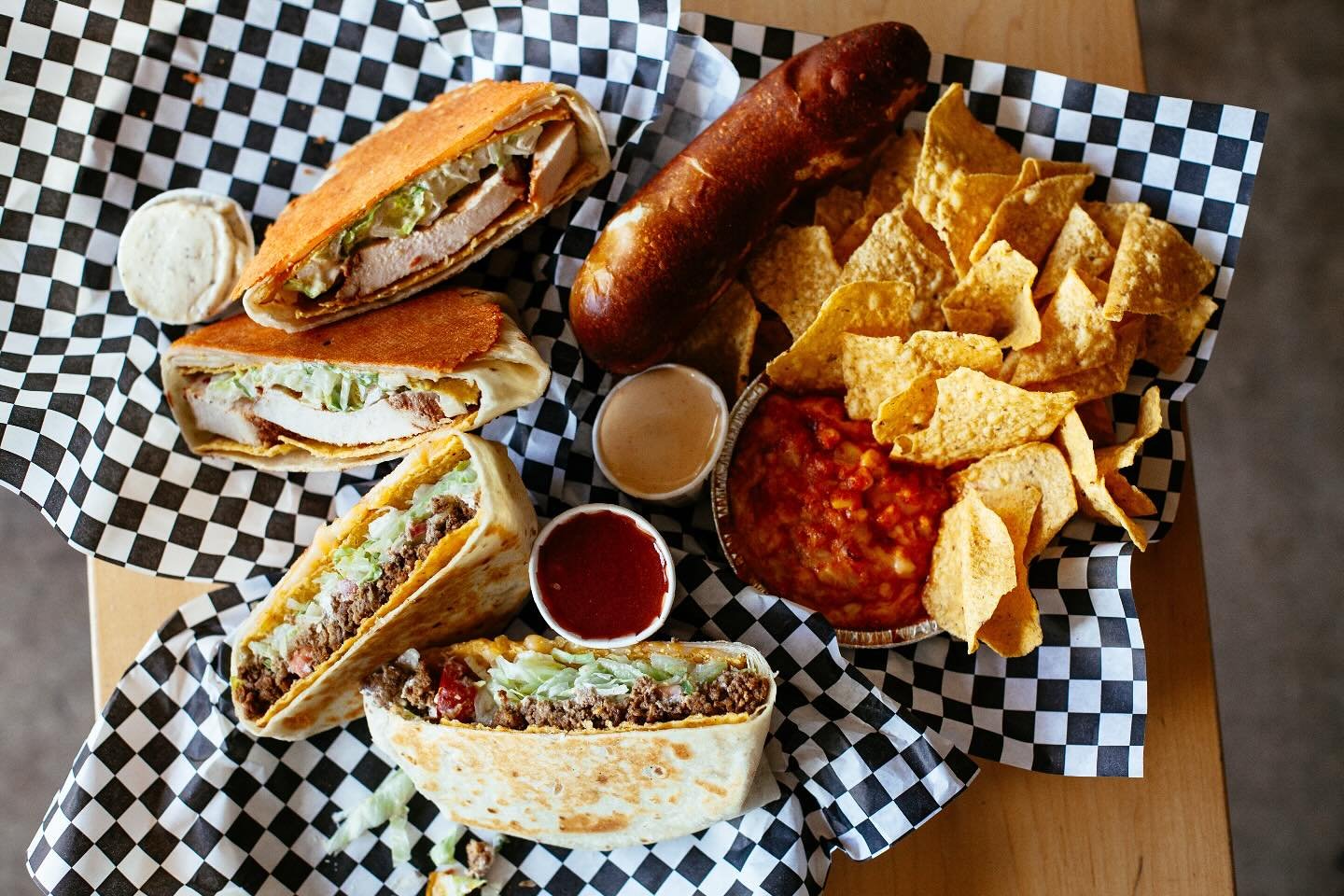 Just a lil menu photo: 
korn dip
Pretzel dog
Crunchwrap supreme
Chicken Caesar Crunchwrap 
Mac &amp; cheese(not pictured he missed the memo for picture day)

We have a small menu that we focus on making as much from scratch as we can from sauces to s