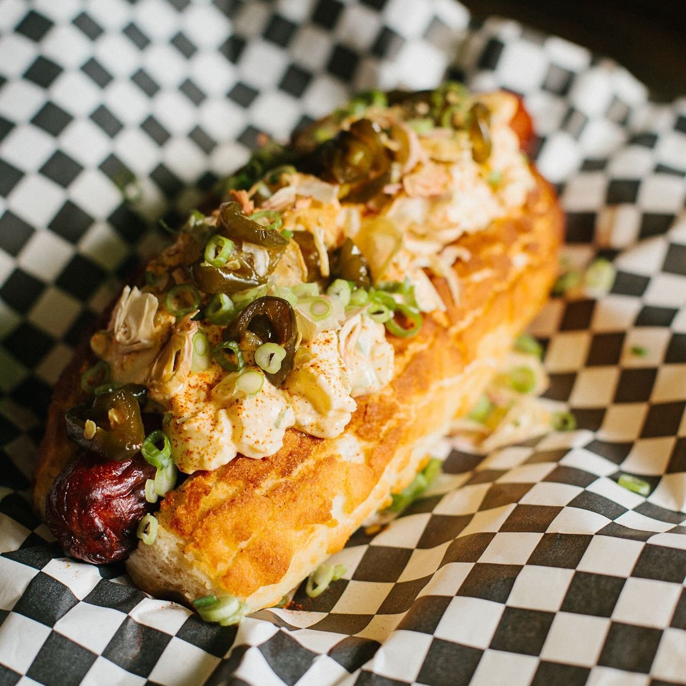 This week we are rocking only late night hours! 

THURSDAY-SUNDAY 
8pm-2am 
It&rsquo;s just one of us solo all week! 
Special menu equipped for special hours. 

Here&rsquo;s our 
DEVIL DAWG 
Topped w/ Egg Salad, candied jalape&ntilde;os, paprika, gre