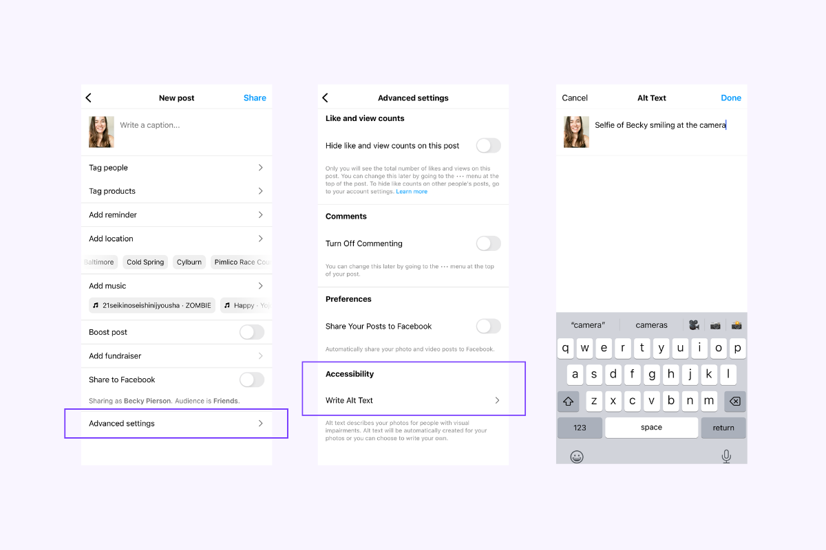 screenshots of instagrams alt text tools