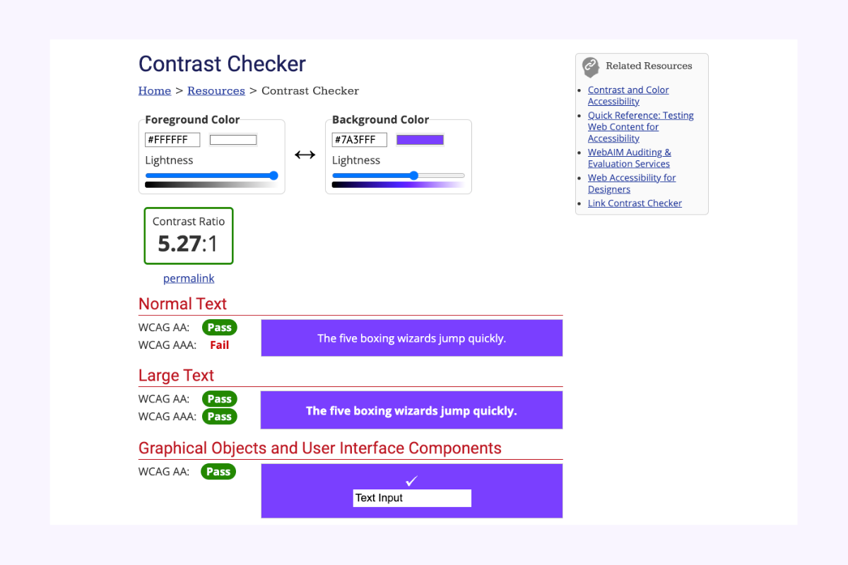 color contrast checker tool screenshot