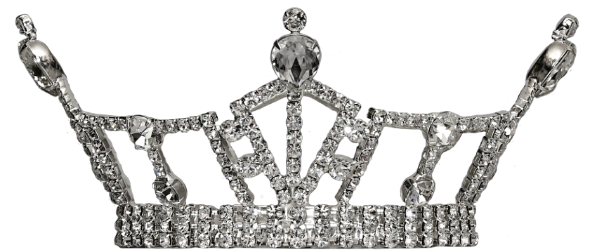 A jeweled crown pendant with clear rhinestones and metal details.