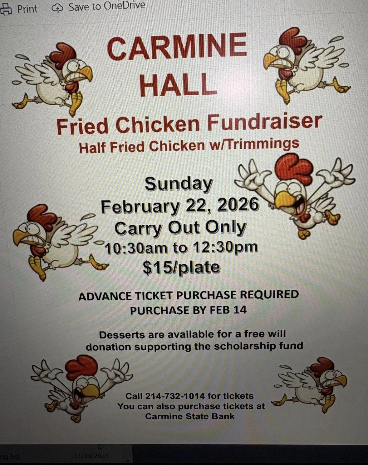 Carmine Hall Fried Chicken Fundraiser