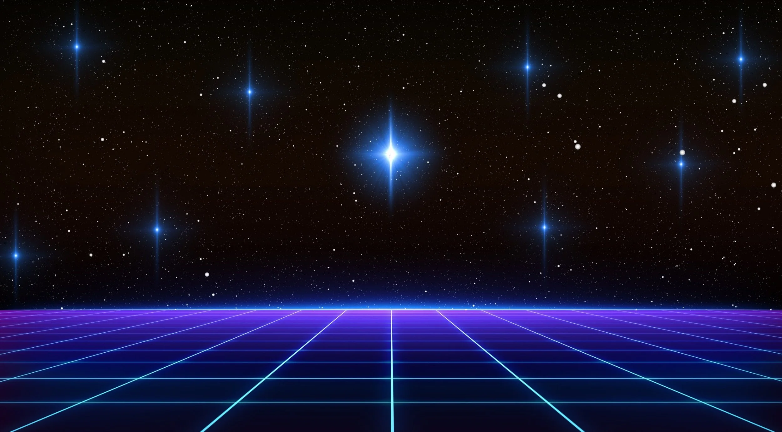 Retro futuristic grid landscape with starry sky