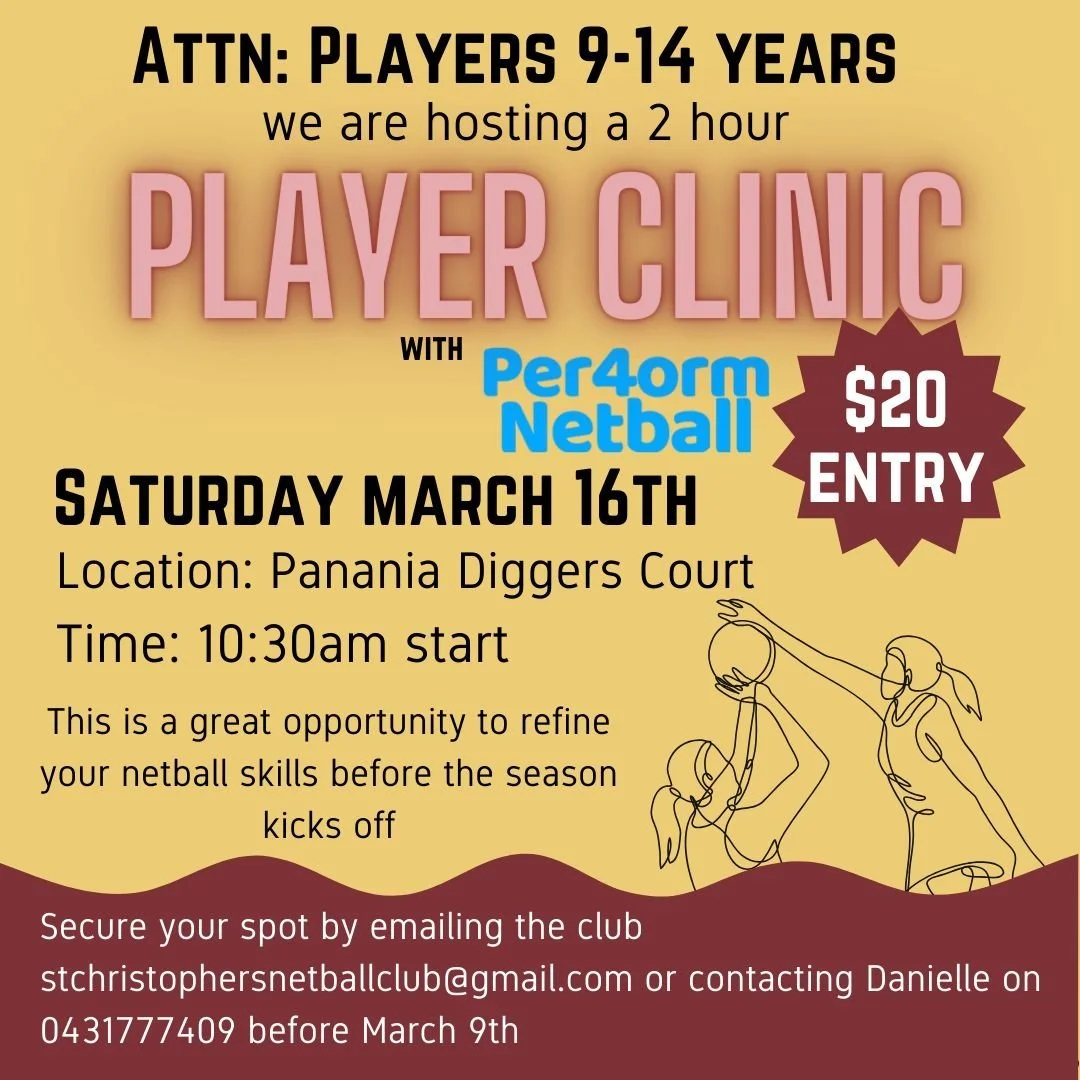 9-14yrs Players Clinic by Per4orm Netball