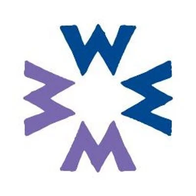 Logo with stylized 'W' and 'M' letters in blue and purple