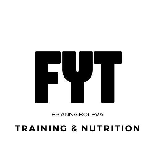 Logo with large letters 'FYT', text below 'Brianna Koleva', and 'Training & Nutrition' at the bottom.