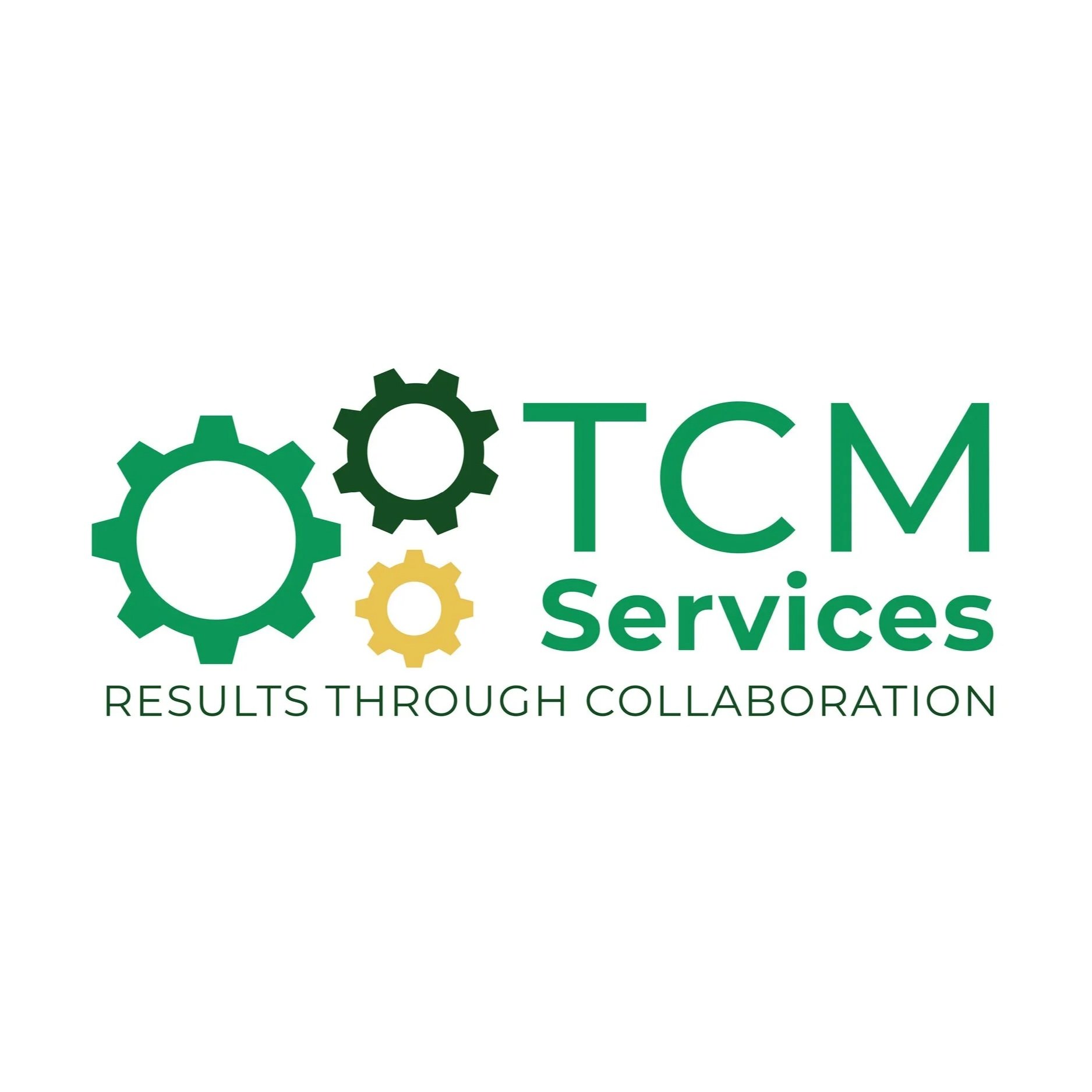 Logo of TCM Services featuring three interconnected gears and the text "TCM Services" with the slogan "Results Through Collaboration" underneath.