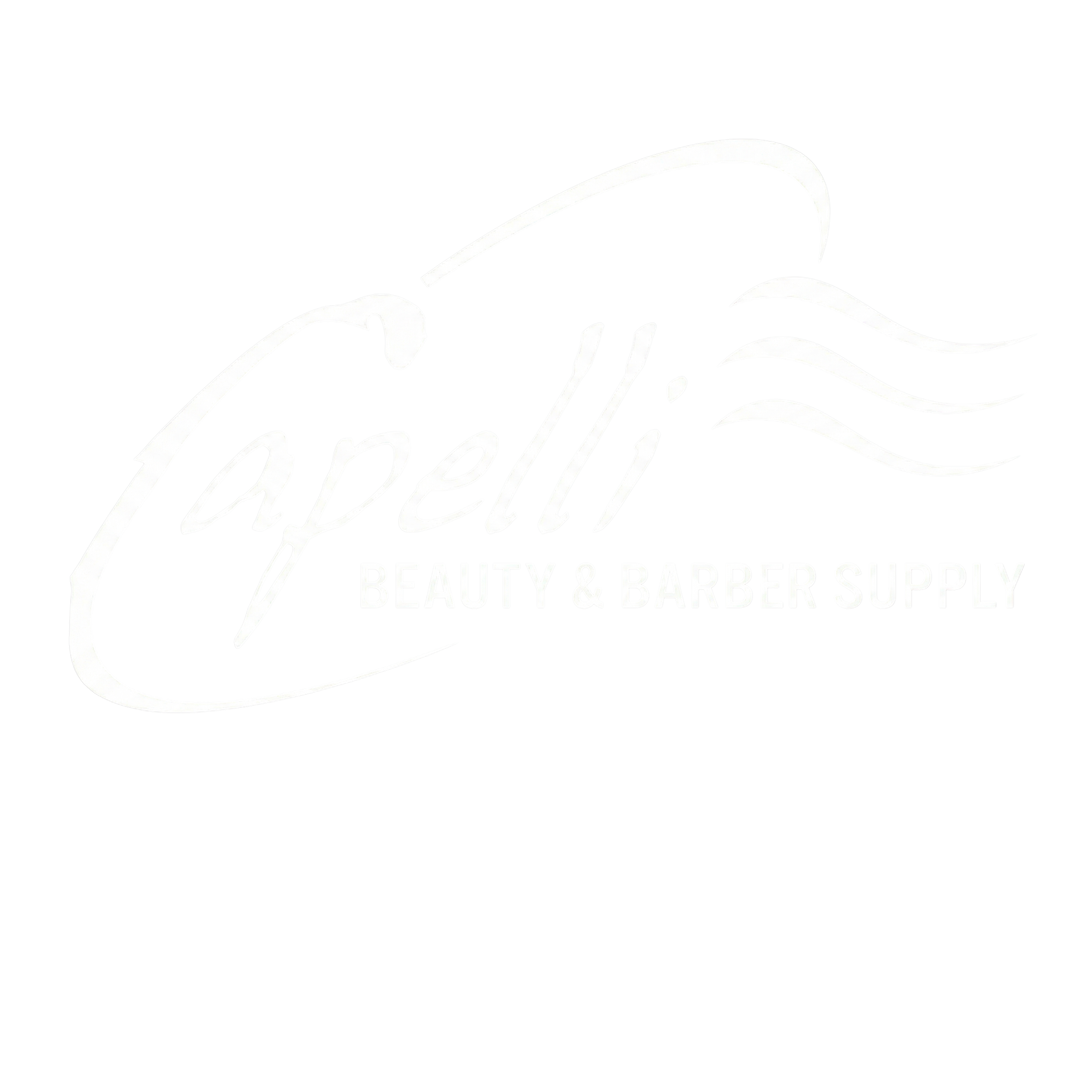 Black and white logo for Lapelli Beauty & Barber Supply with stylized text and a swoosh design.