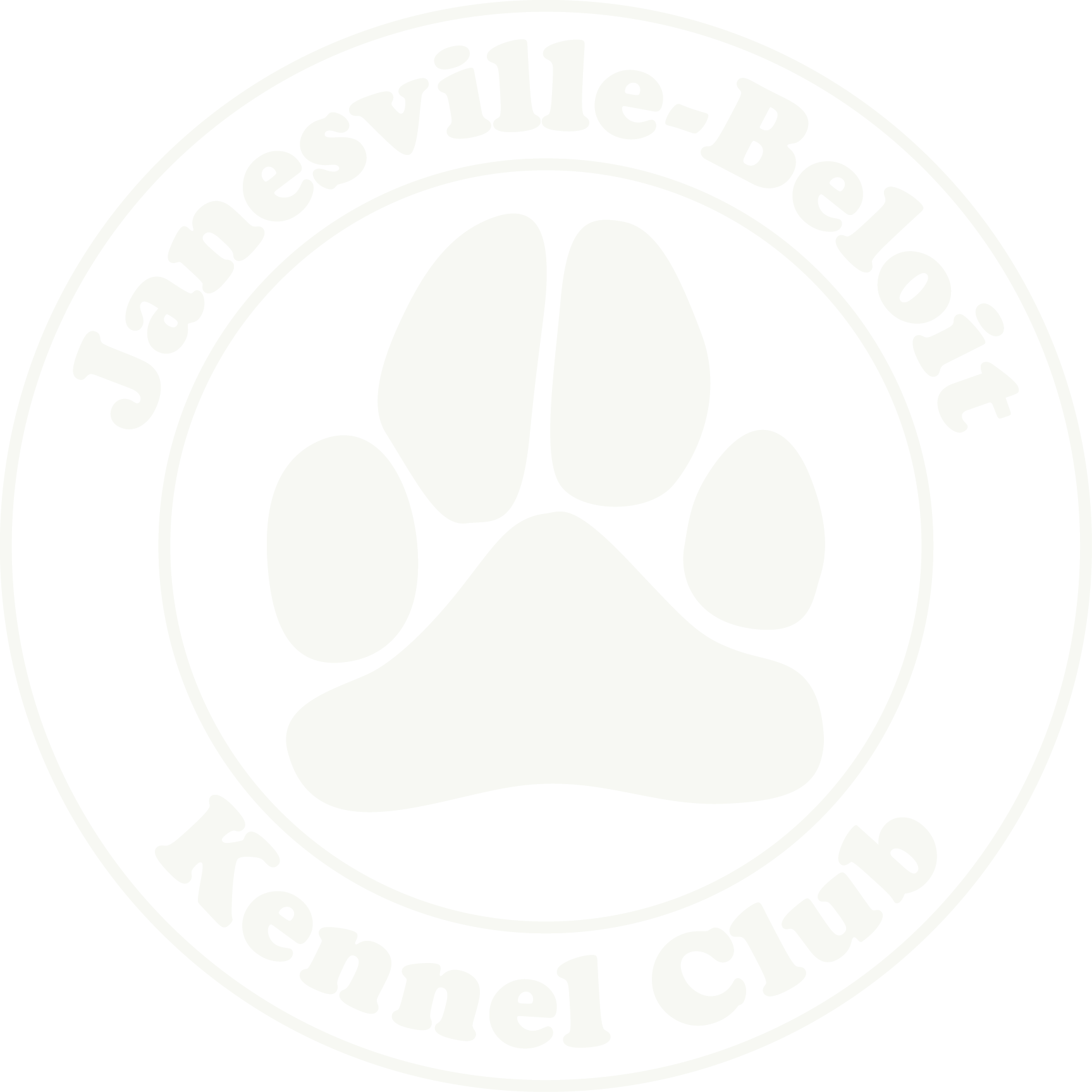 Logo of the Jacksonville-Bel Air Kennel Club featuring a black circle with a white paw print in the center and the club's name written around the circle.
