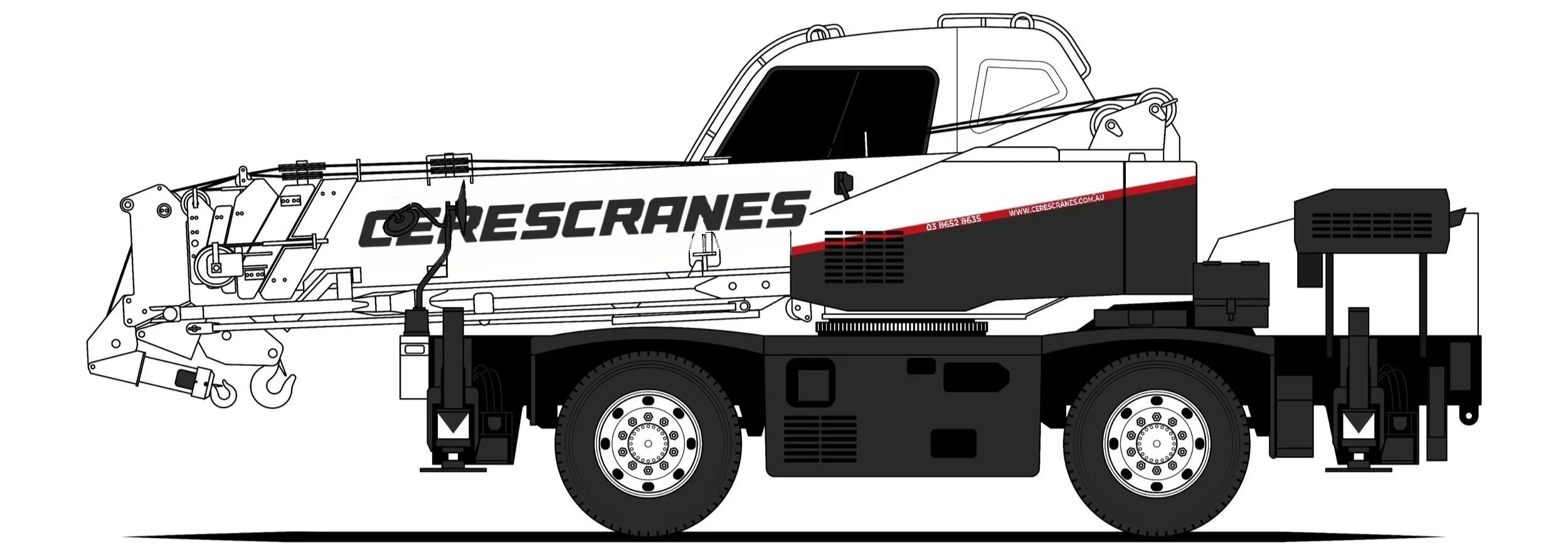 Drawing of the 13T Kato city crane in Ceres Cranes livery