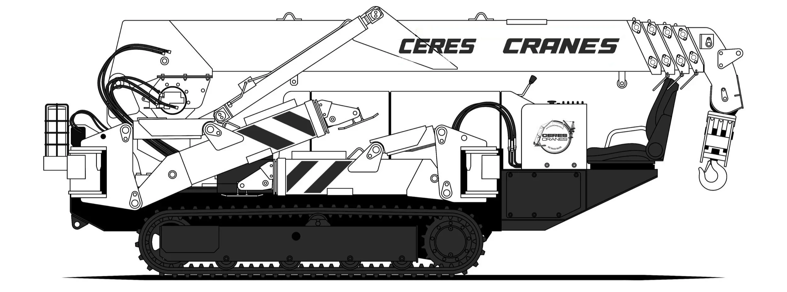 Drawing of the 4T Maeda MC405C-3 spider crane in Ceres Cranes livery