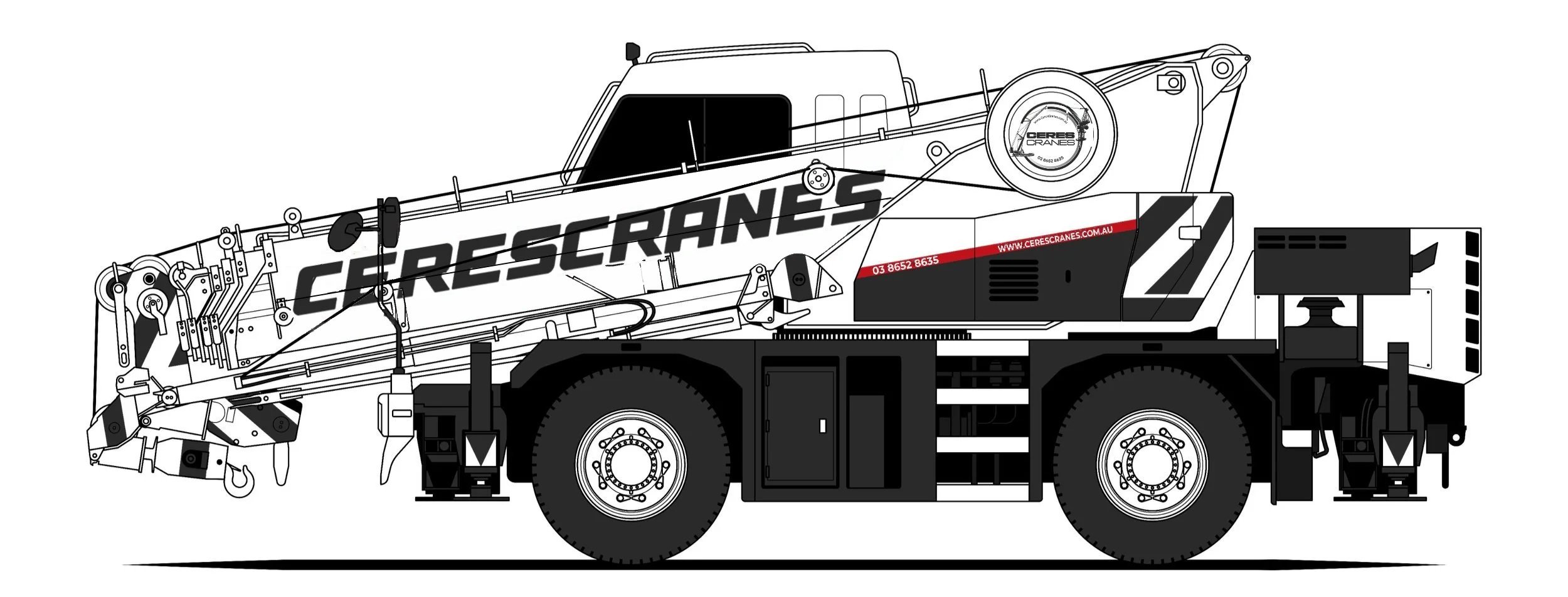 Drawing of the 20T Kato city crane in Ceres Cranes livery
