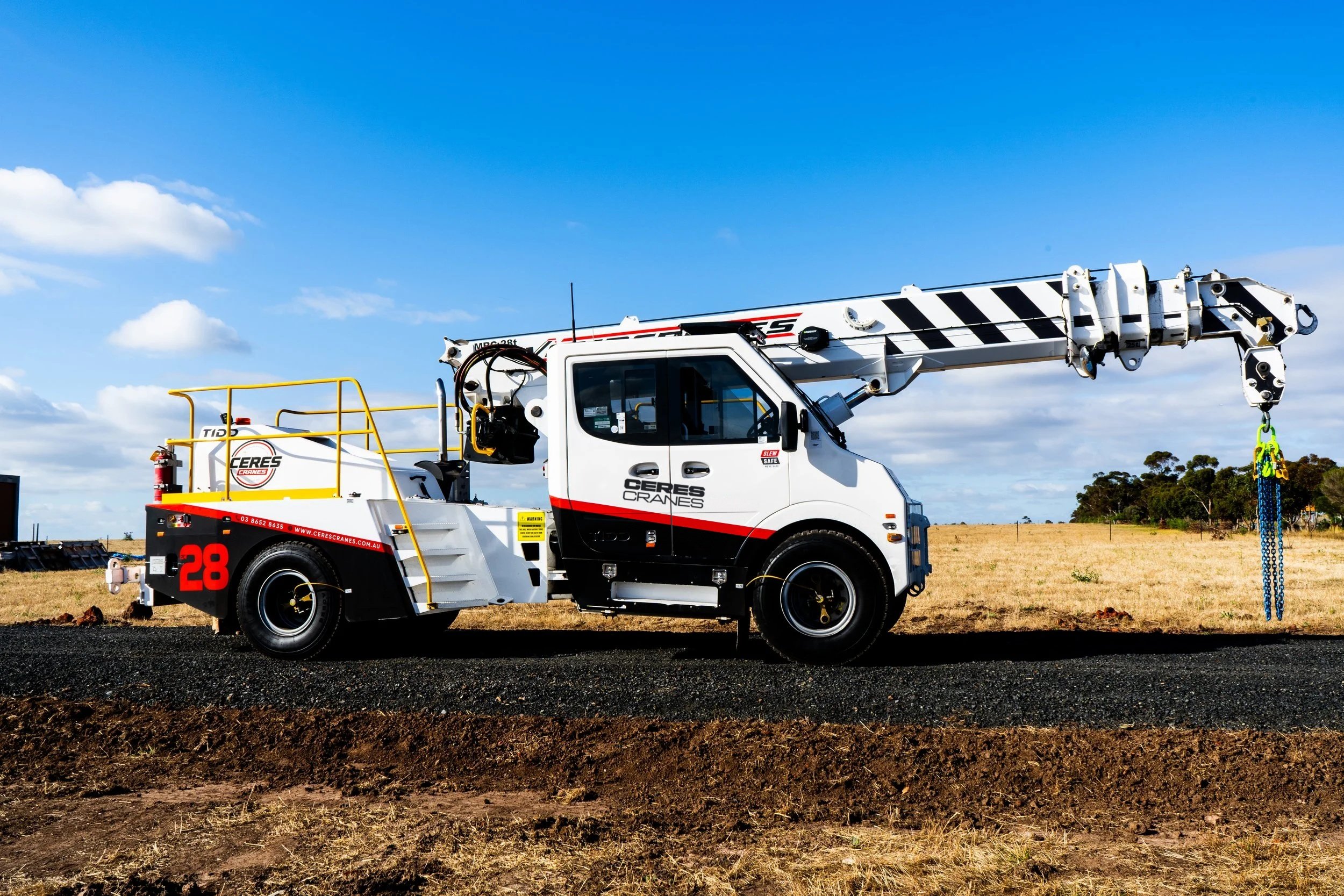 Ceres Cranes 28T TIDD pick and carry crane on a dirt site