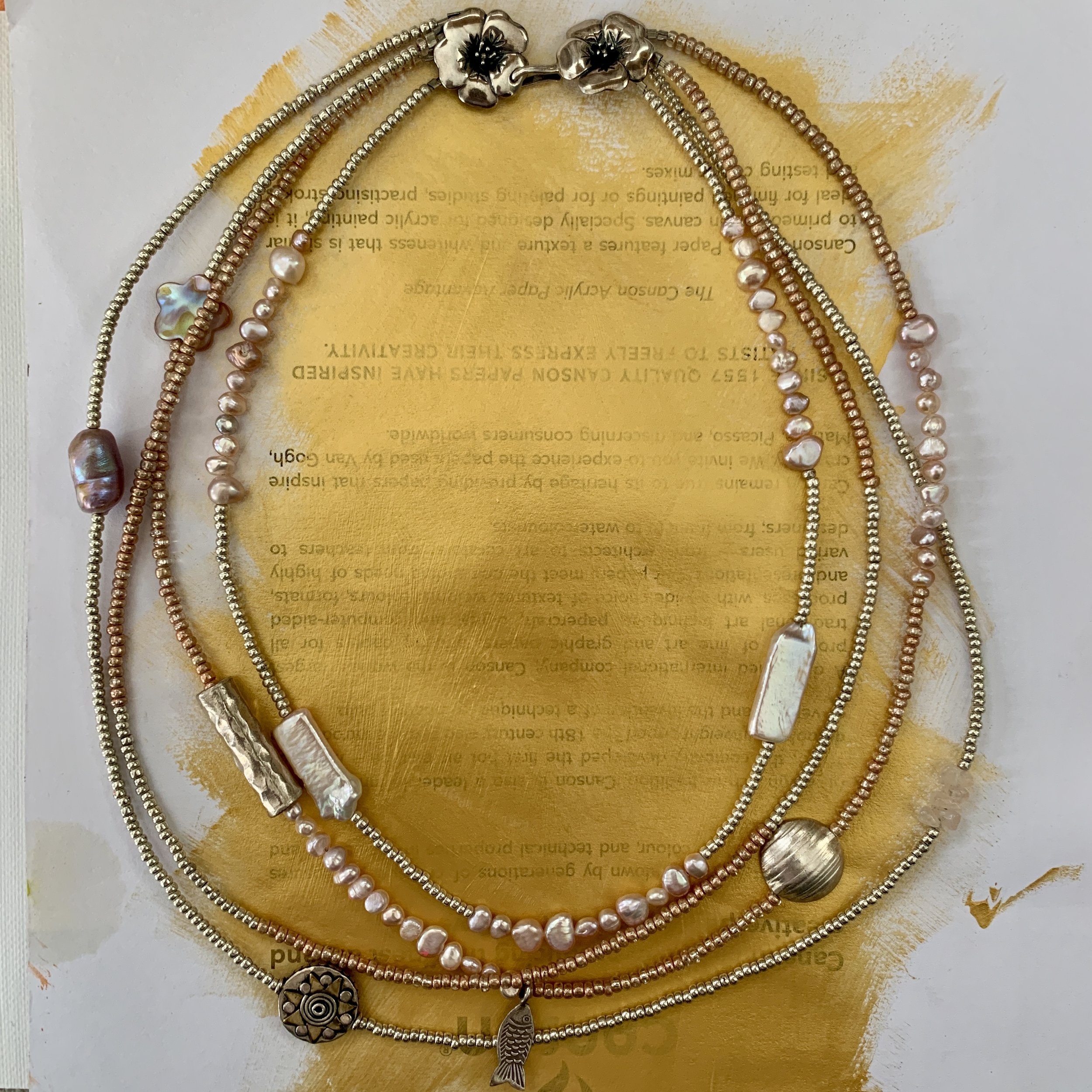 four strand rose pearl necklace