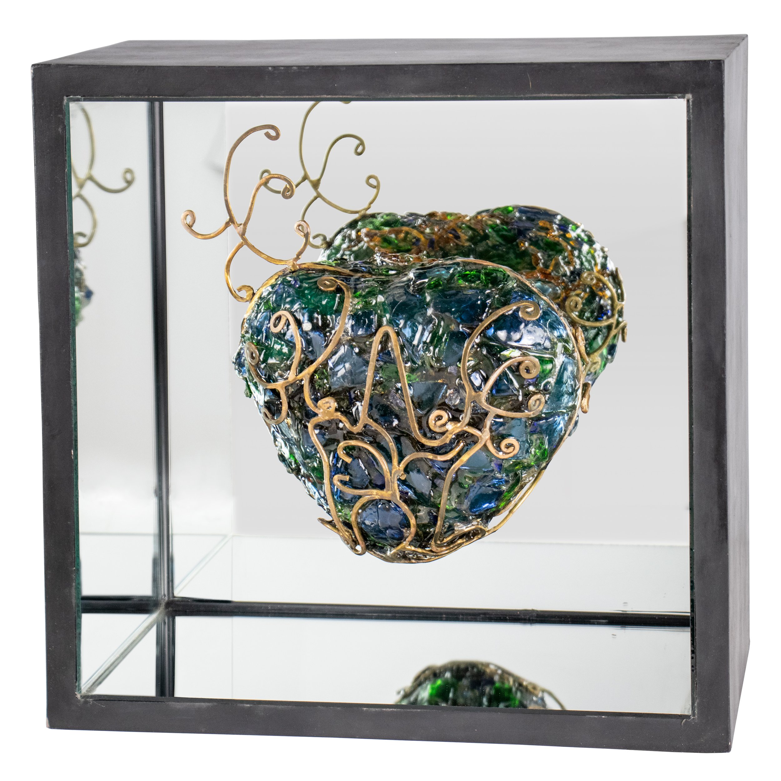 Moreen Austria, _Love Filled,_ 2023, fiberglass, broken pieces of glass, brass, resin on box frame.jpg