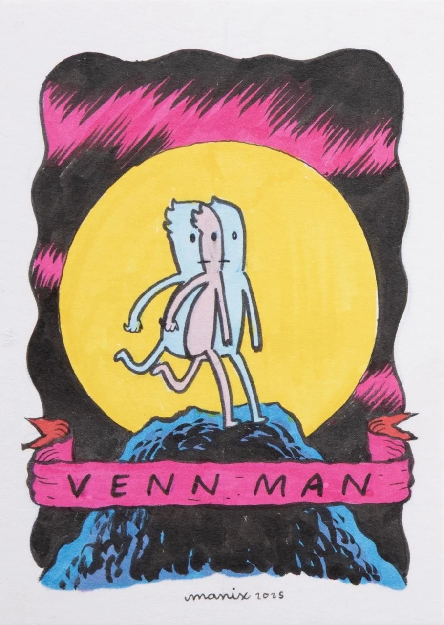 Manix Abrera "Venn Man" 3.5 x 2.5 inches pen and ink on paper  Large