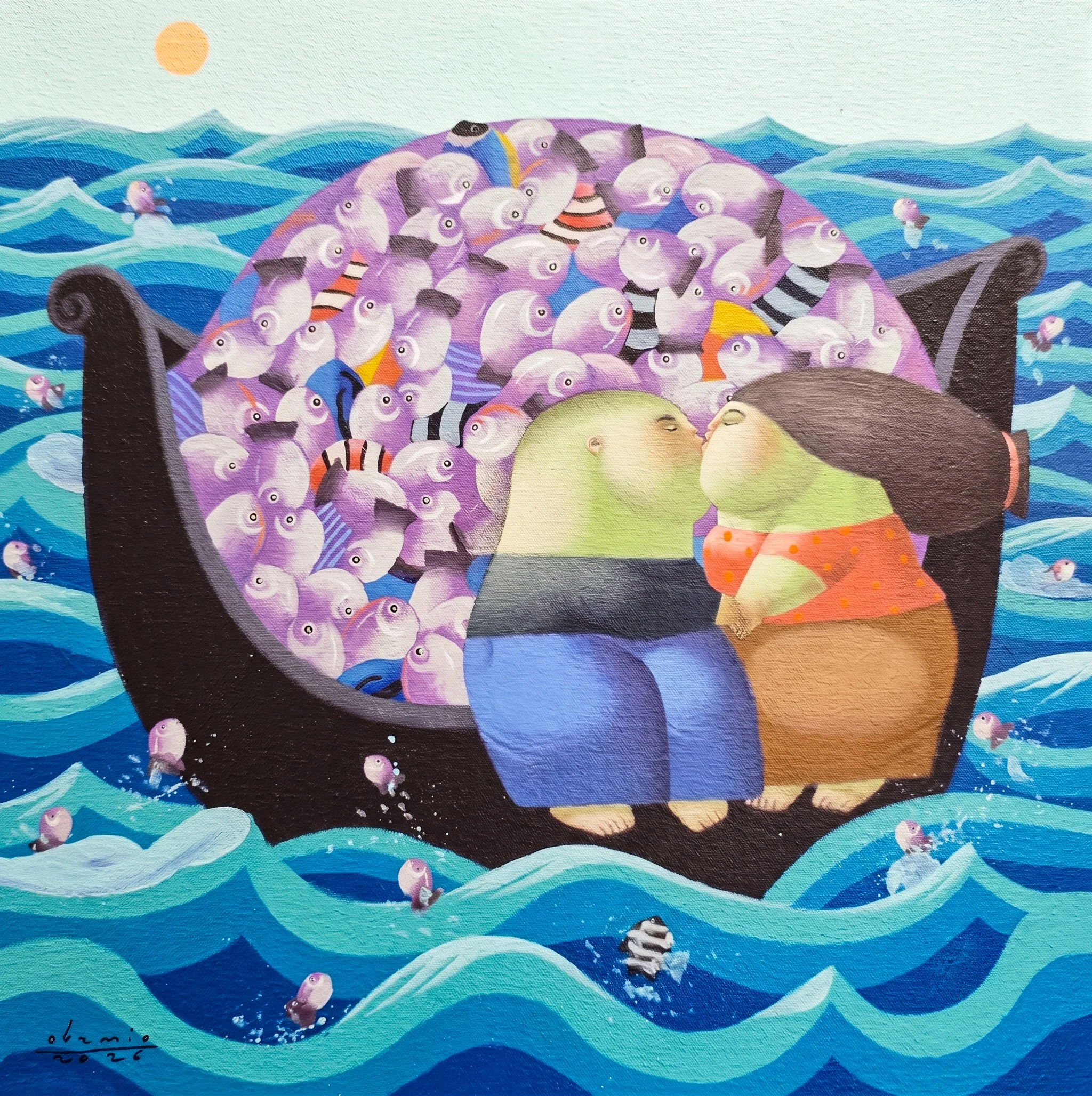 Roel Obemio, Lovers, 12 x 12, Acrylic on canvas, 2026